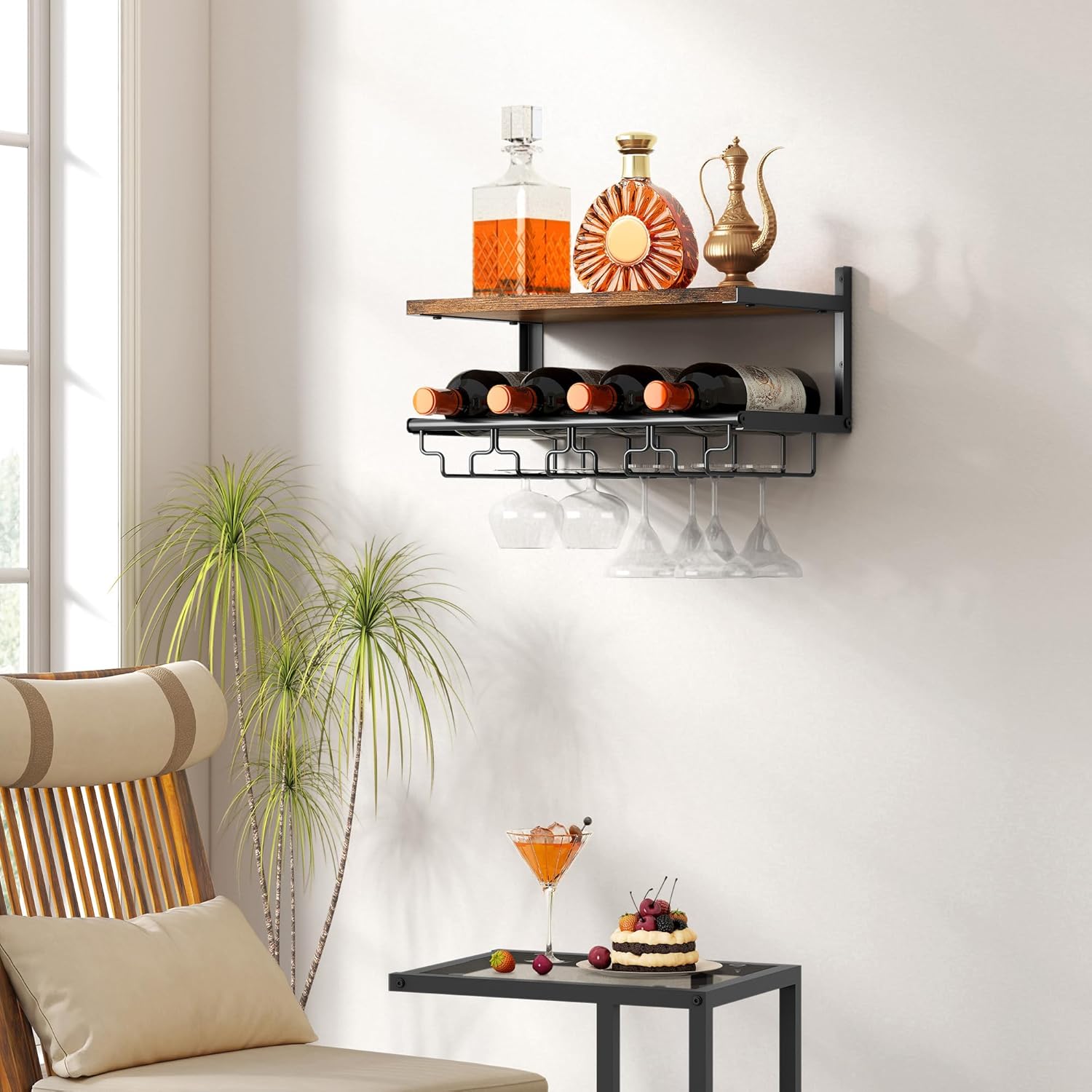 Gewudraw 2 Tiers Wall Mounted Wine Rack