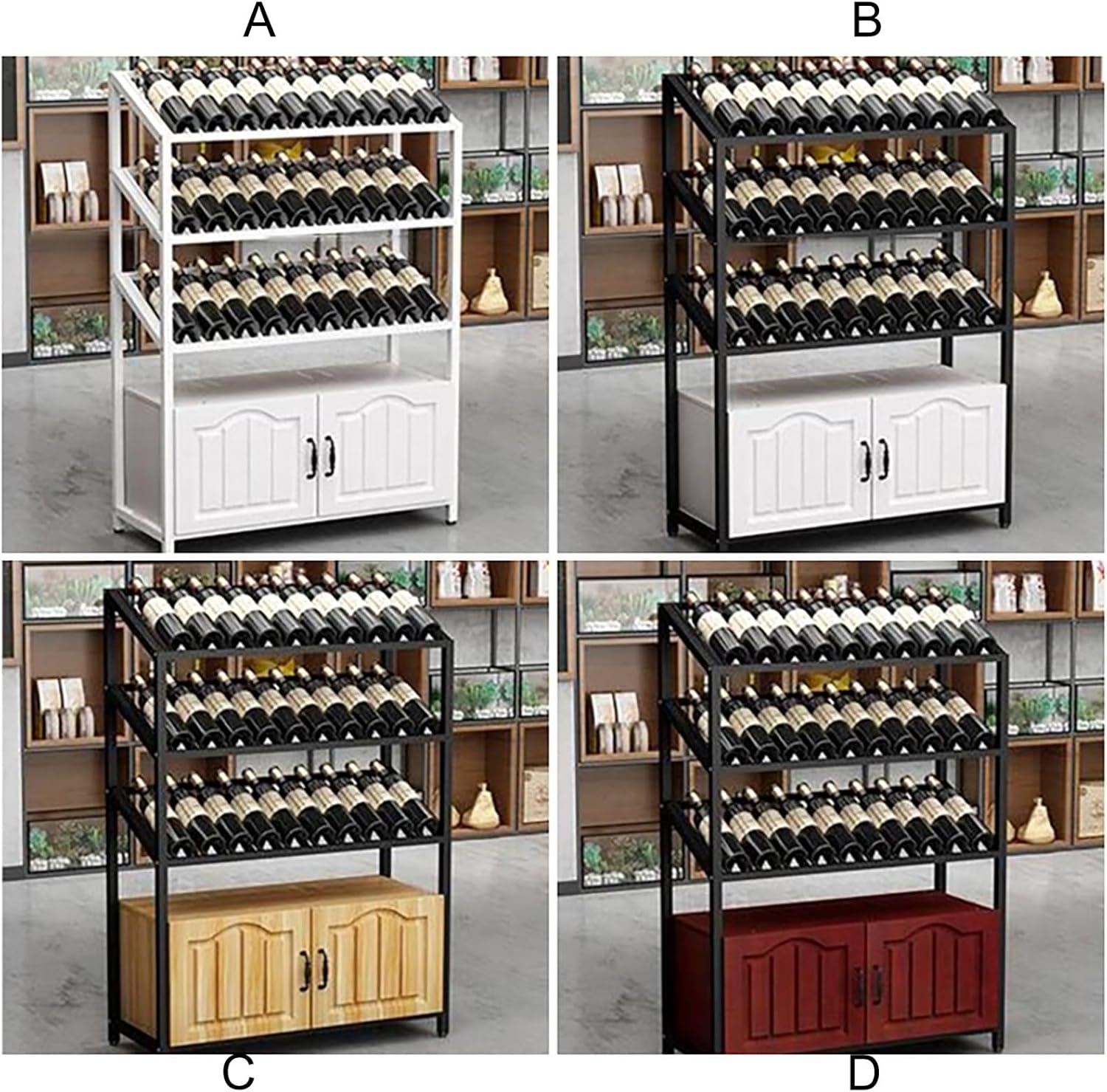 Freestanding Wine Rack with 3 Tier Shelves and Cabinet