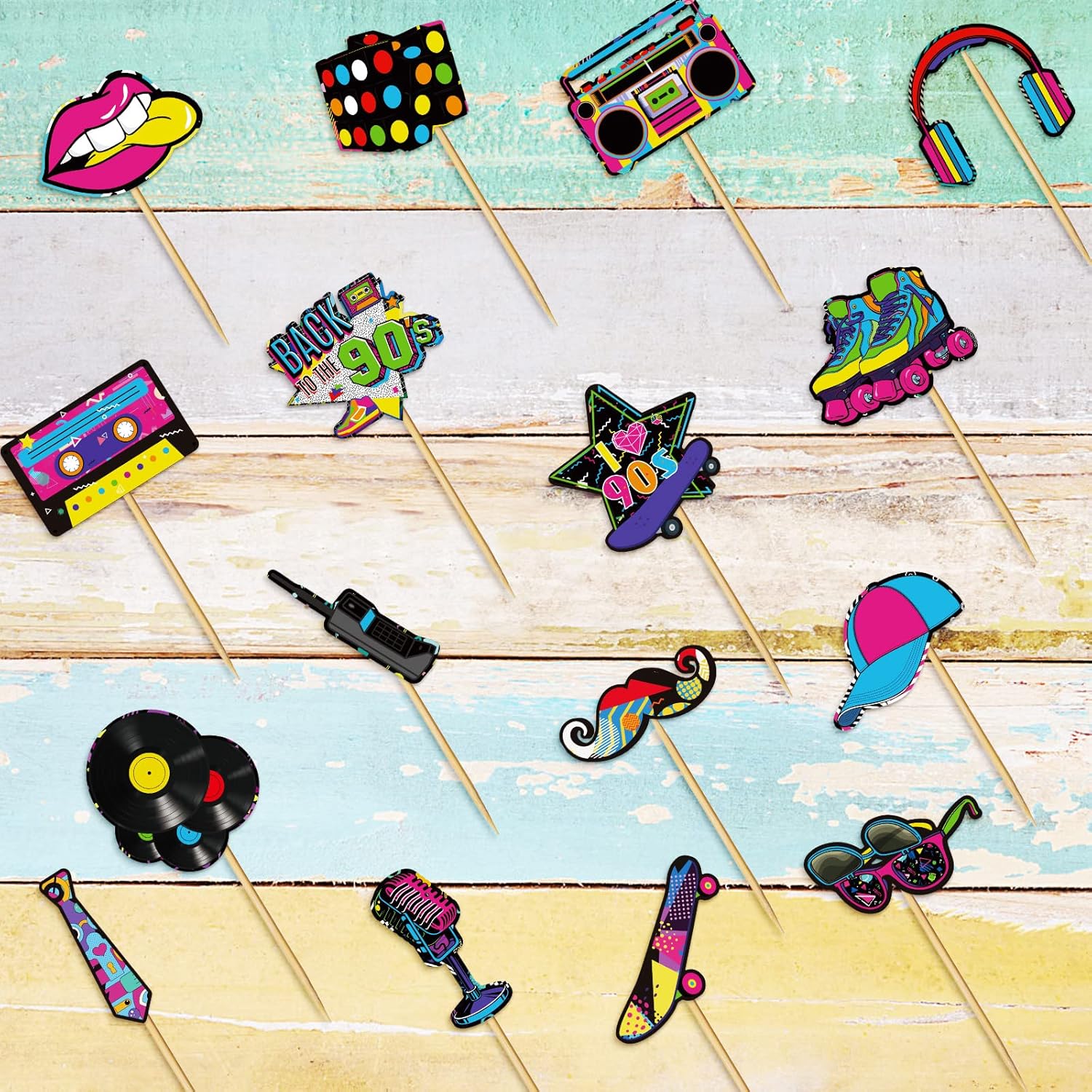 Clabby 32 Piece 90s Style Cupcake Topper Set