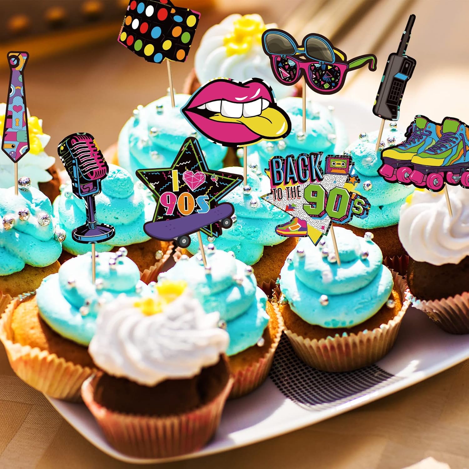 Clabby 32 Piece 90s Style Cupcake Topper Set