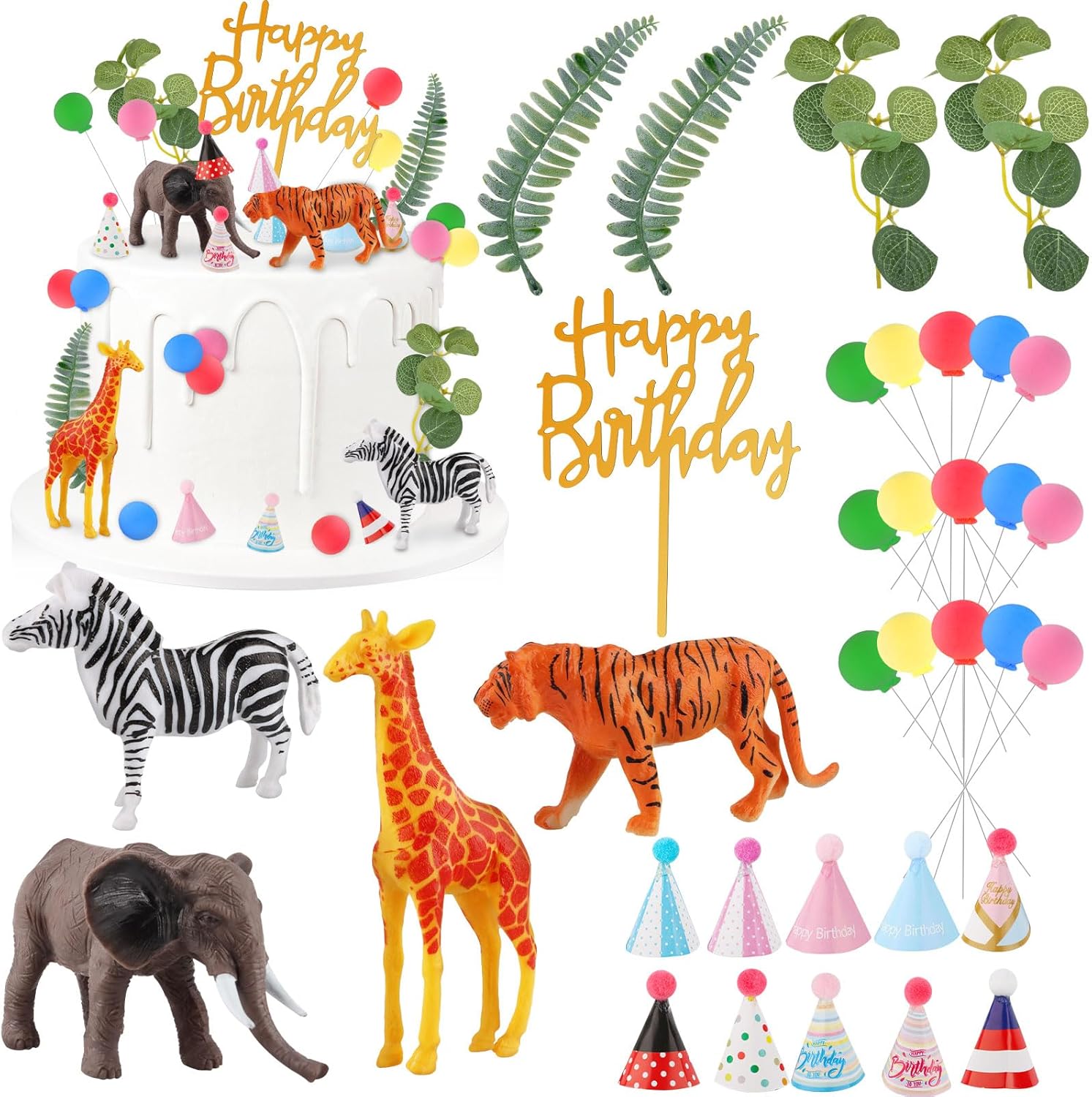 Hooqict 34 Pcs Safari Animal Cake Toppers