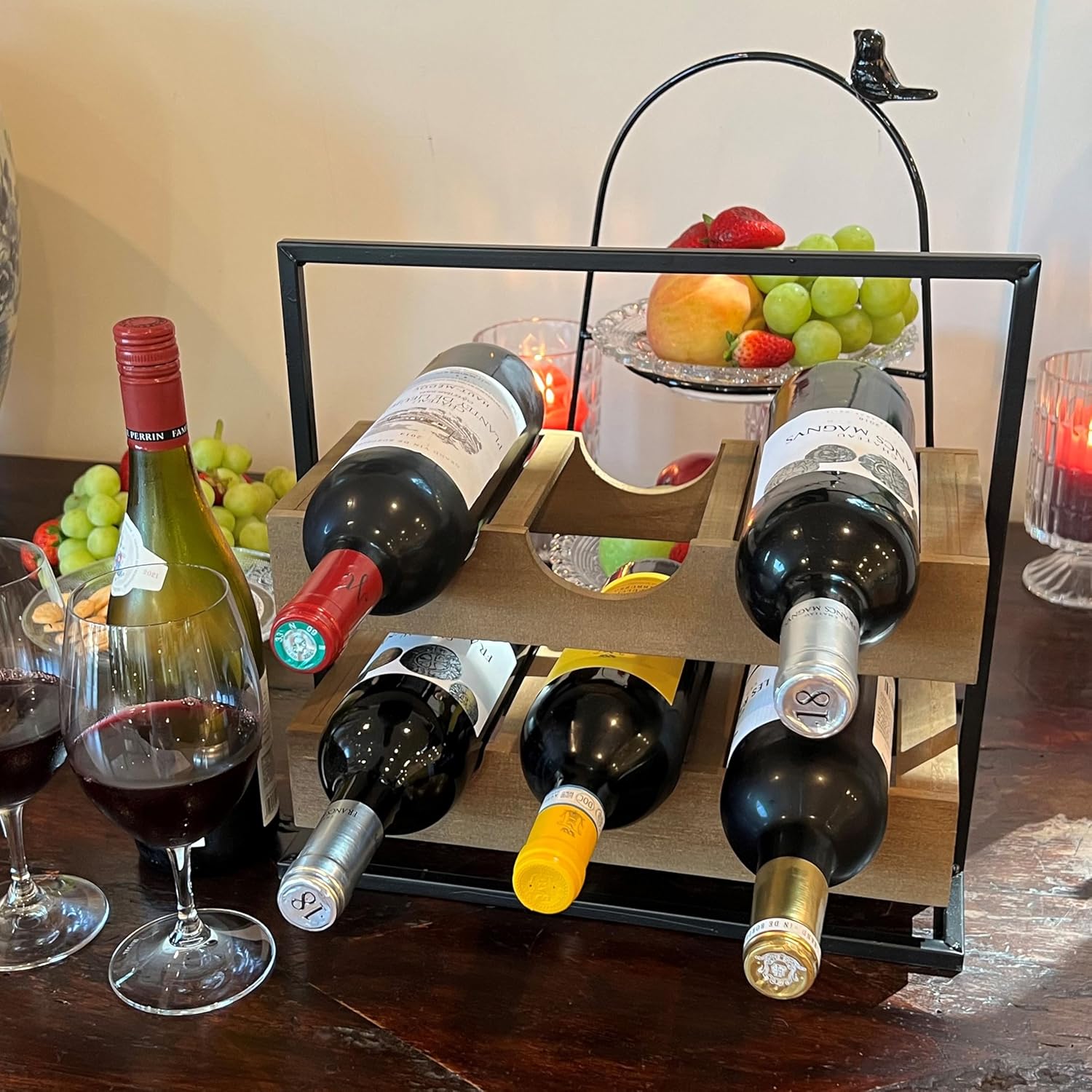 WHW Modern Farmhouse Wine Rack with 6 Bottle Rests