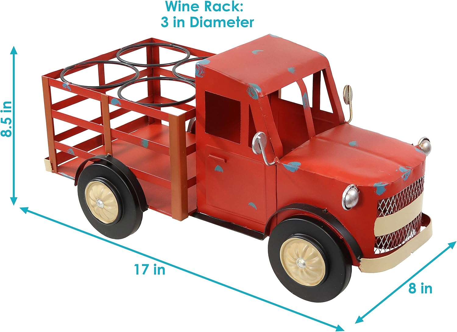 Sunnydaze Rustic Red Truck Wine Rack - Holds 4 Bottles