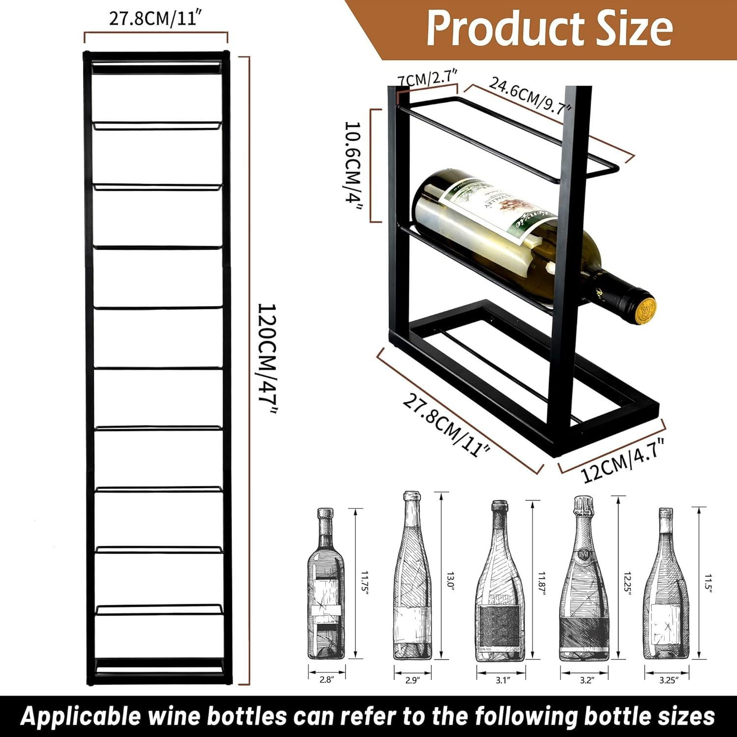 FLstudio Wall Wine Rack 10 Bottle Holder Organizer Display