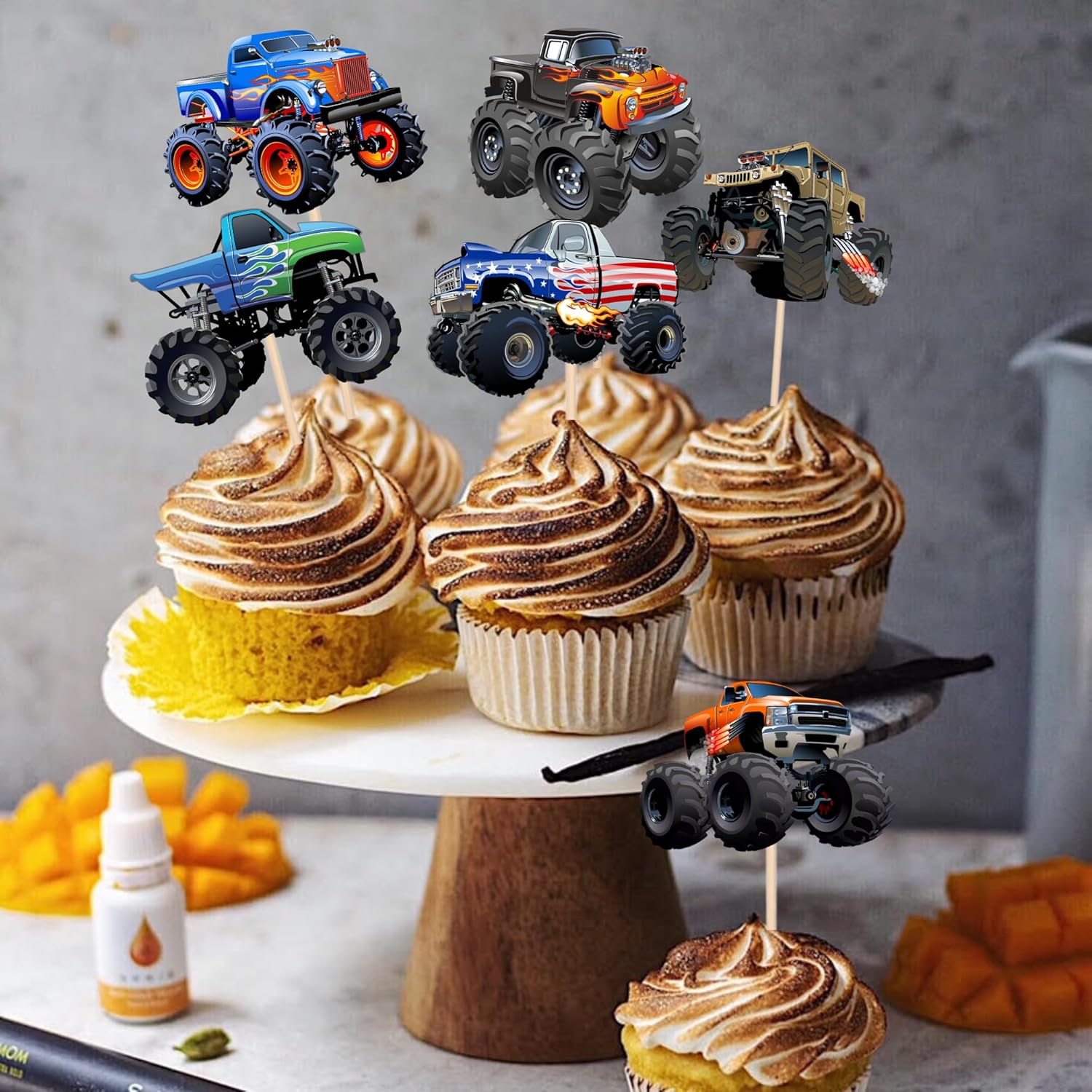 24PCS Monster Truck Cupcake Toppers Decorations
