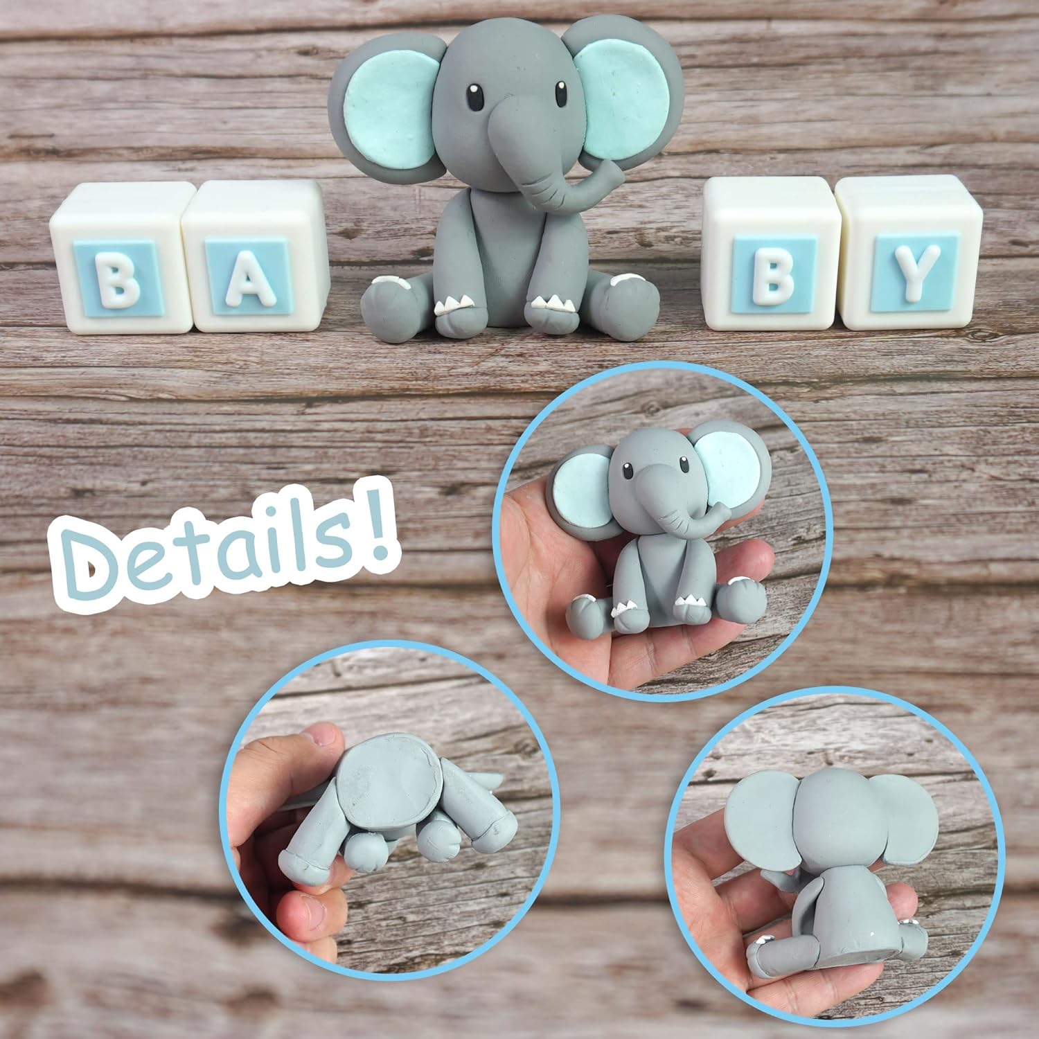 DRWATE Elephant Cake Topper Blue Baby Letter Decorations