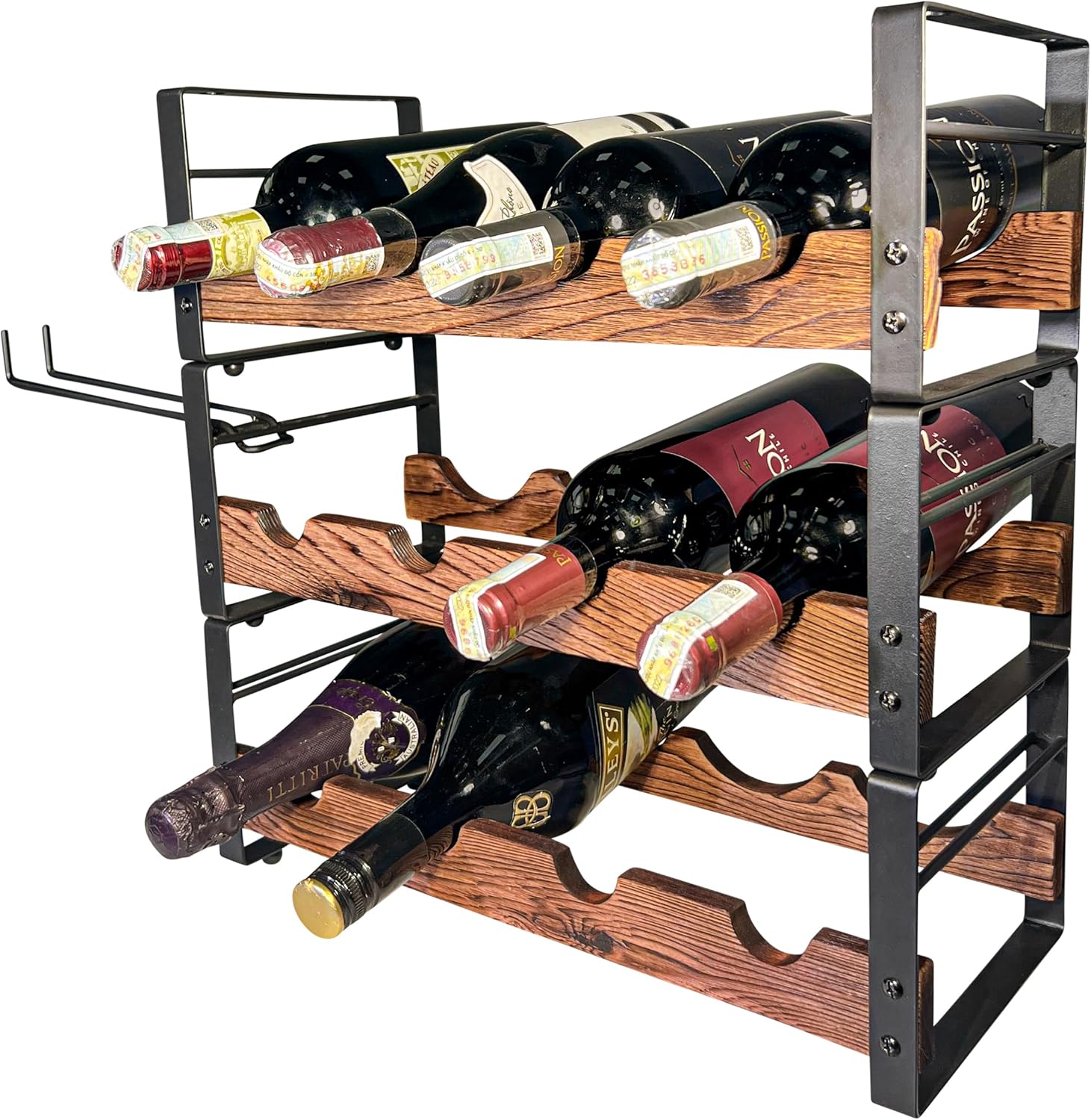 AMT 3-Tier Wine Rack Black 12 Bottles Storage