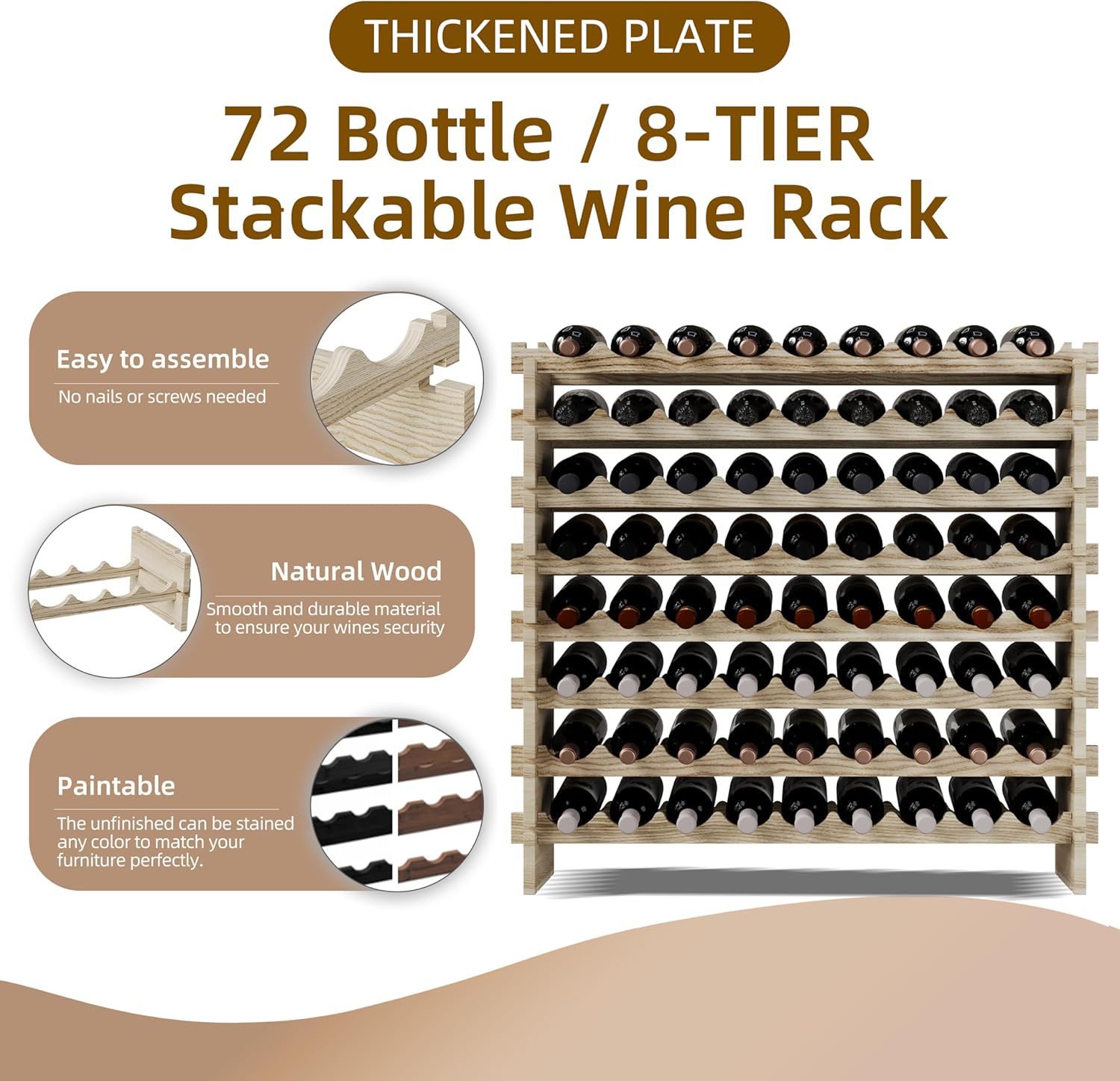 Svimi 8 Tier Real Wood Wine Rack for 72 Bottles