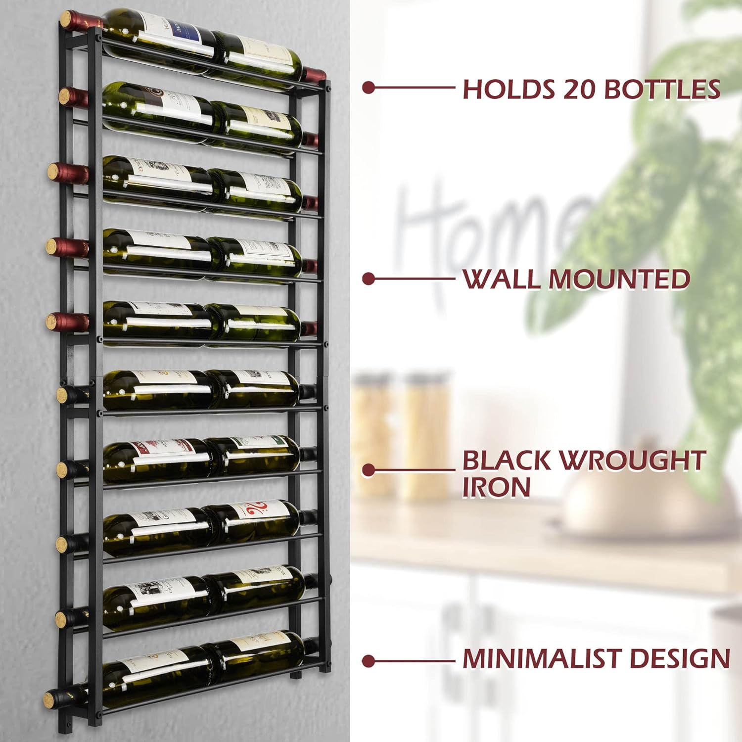 AQAREA 20 Bottle Wall Wine Rack - Black