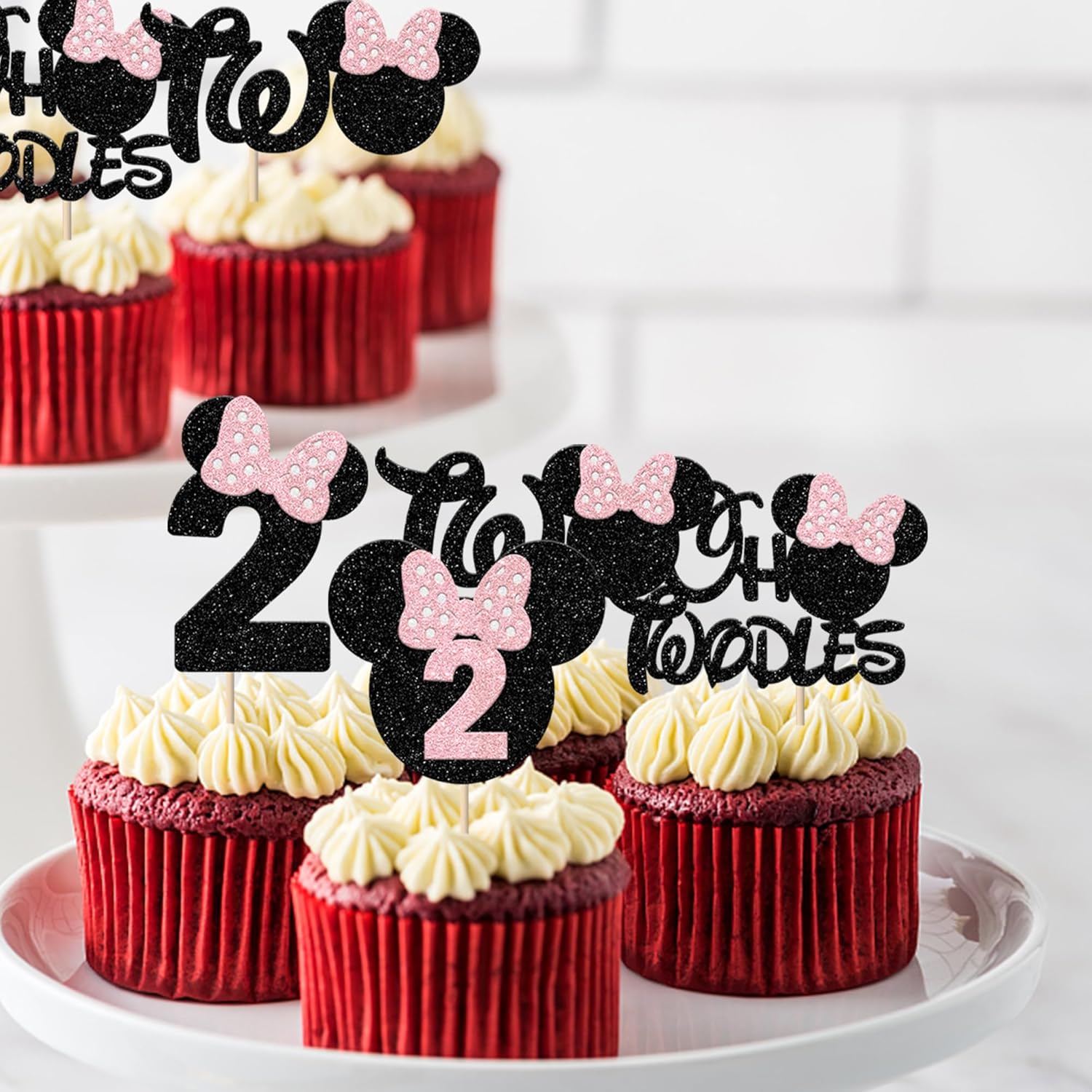 Rsstarxi 24 Pack Pink Bow Mouse Cupcake Toppers
