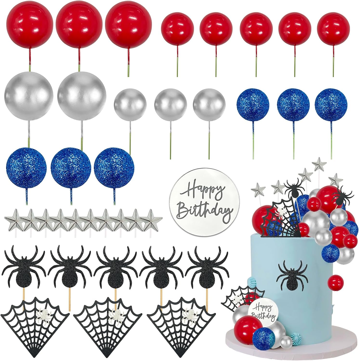 Morofme Spider Cake Topper with Glitter Decorations
