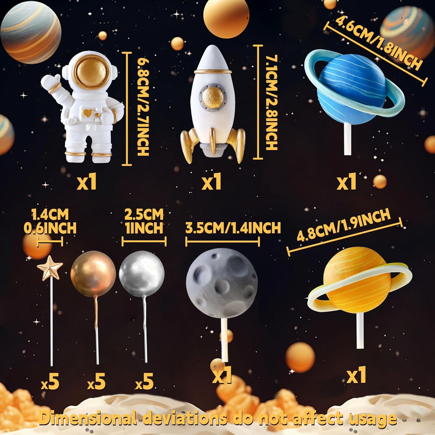 Space Cake Toppers with Astronaut Rocket Planets