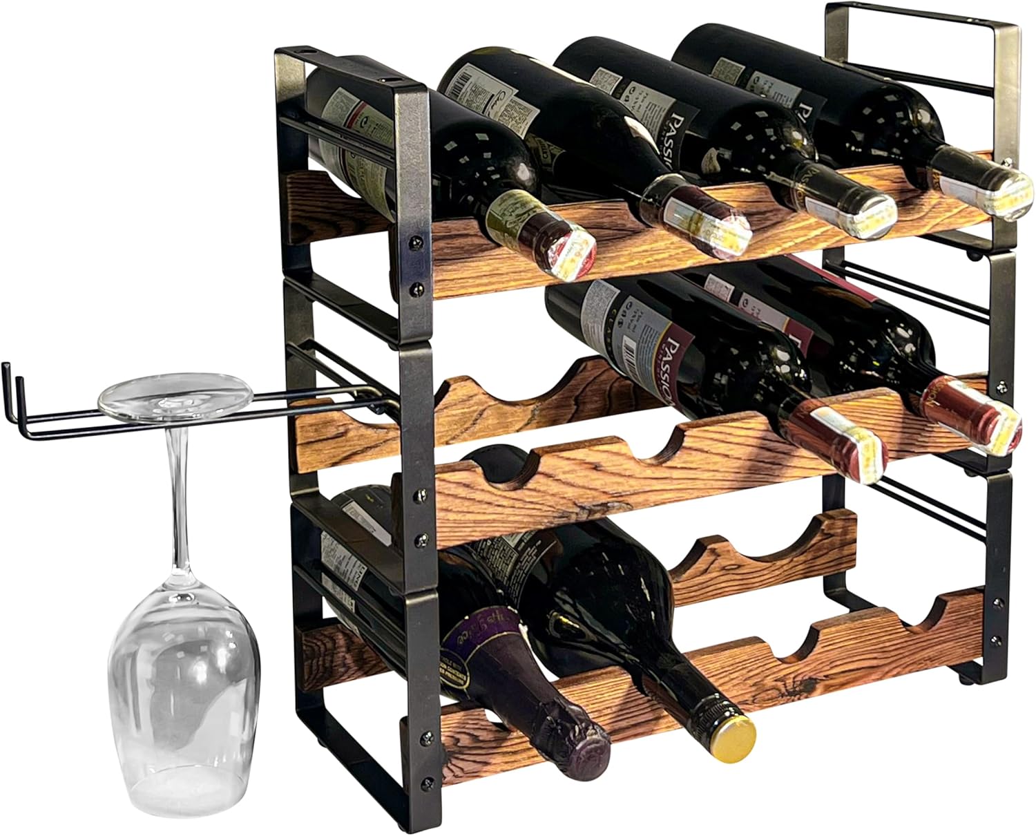 AMT 3-Tier Wine Rack Black 12 Bottles Storage
