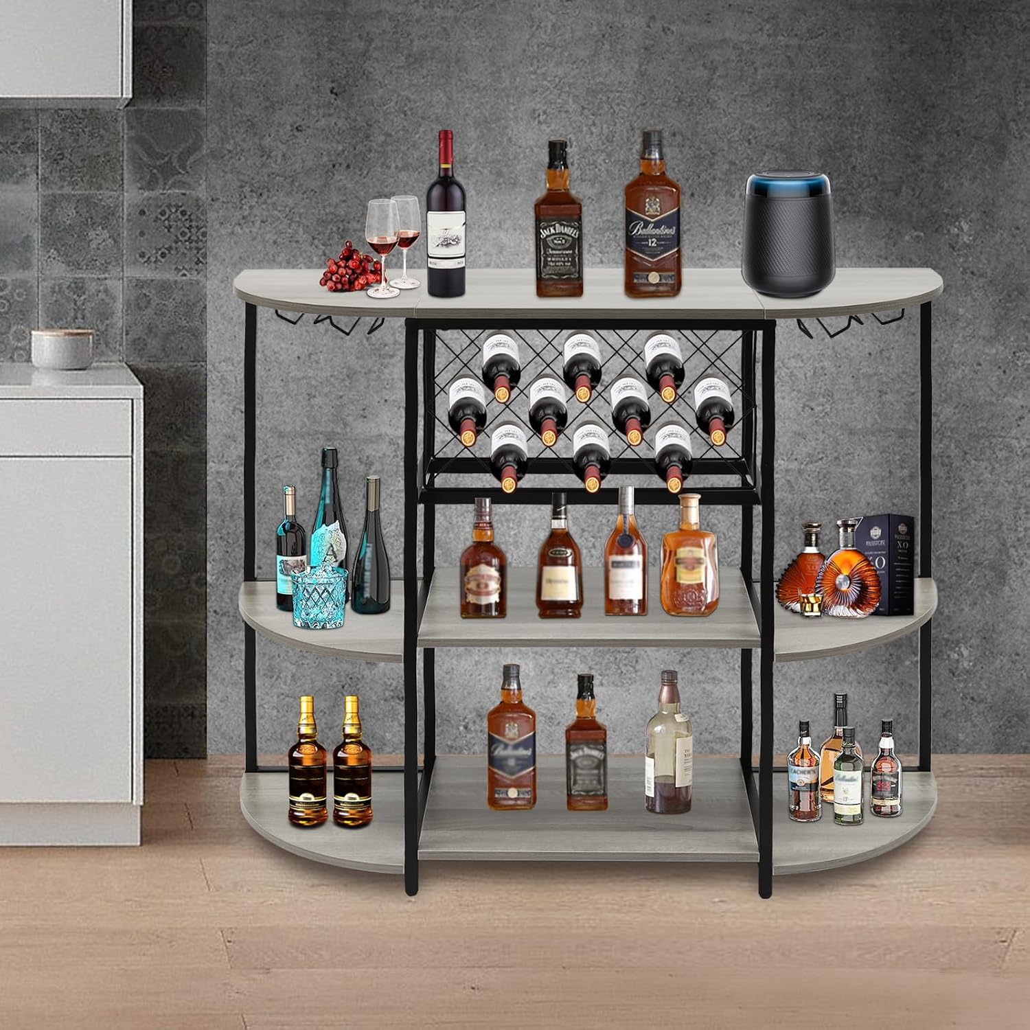 Modern 36 Tall Wine Rack Bar Cabinet with 3 Shelves Grey