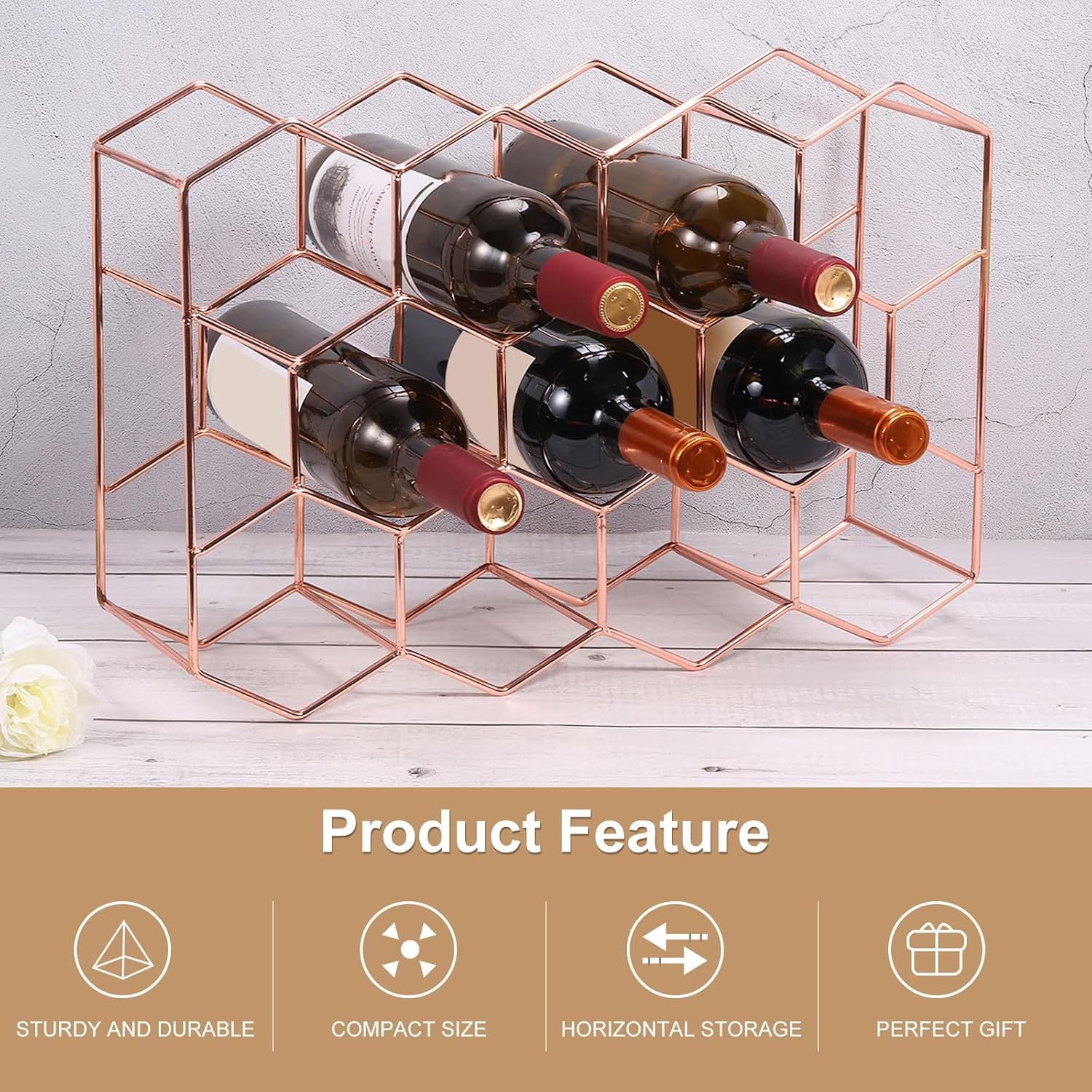 Uxcell 14 Bottle Freestanding Rose Gold Metal Wine Rack