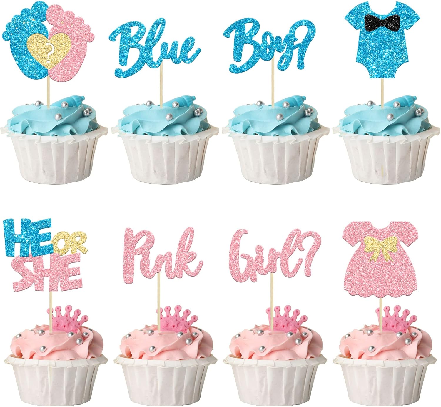 24Pcs Glitter Feet Onesie Cupcake Toppers for Gender Reveal