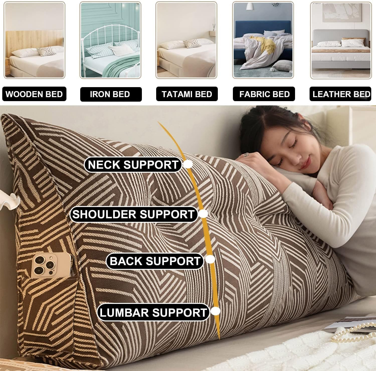 COZMAX Wedge Headboard Pillow Queen Size Brown