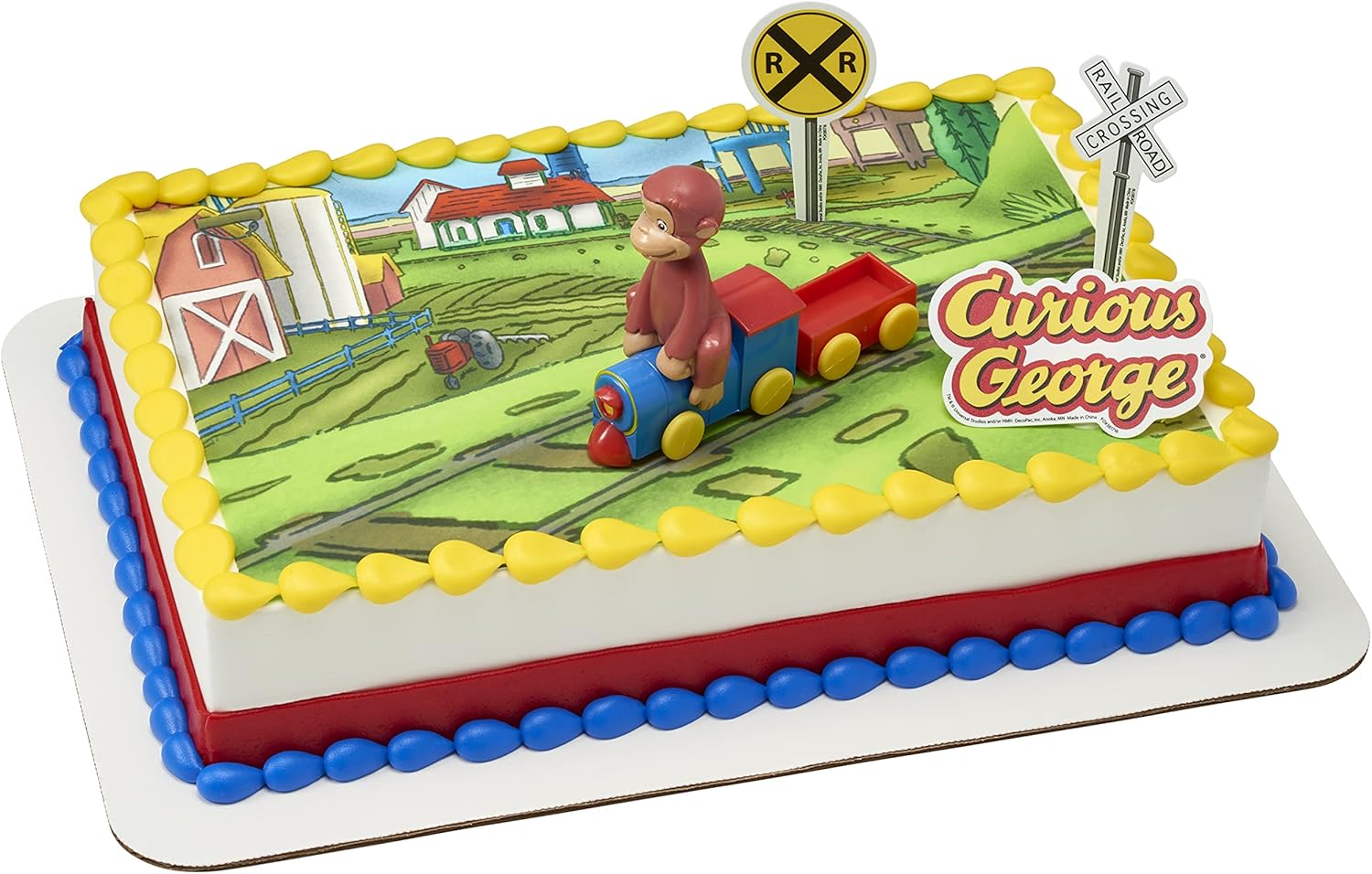 DecoSet Curious George Train Cake Topper 4-Piece Set
