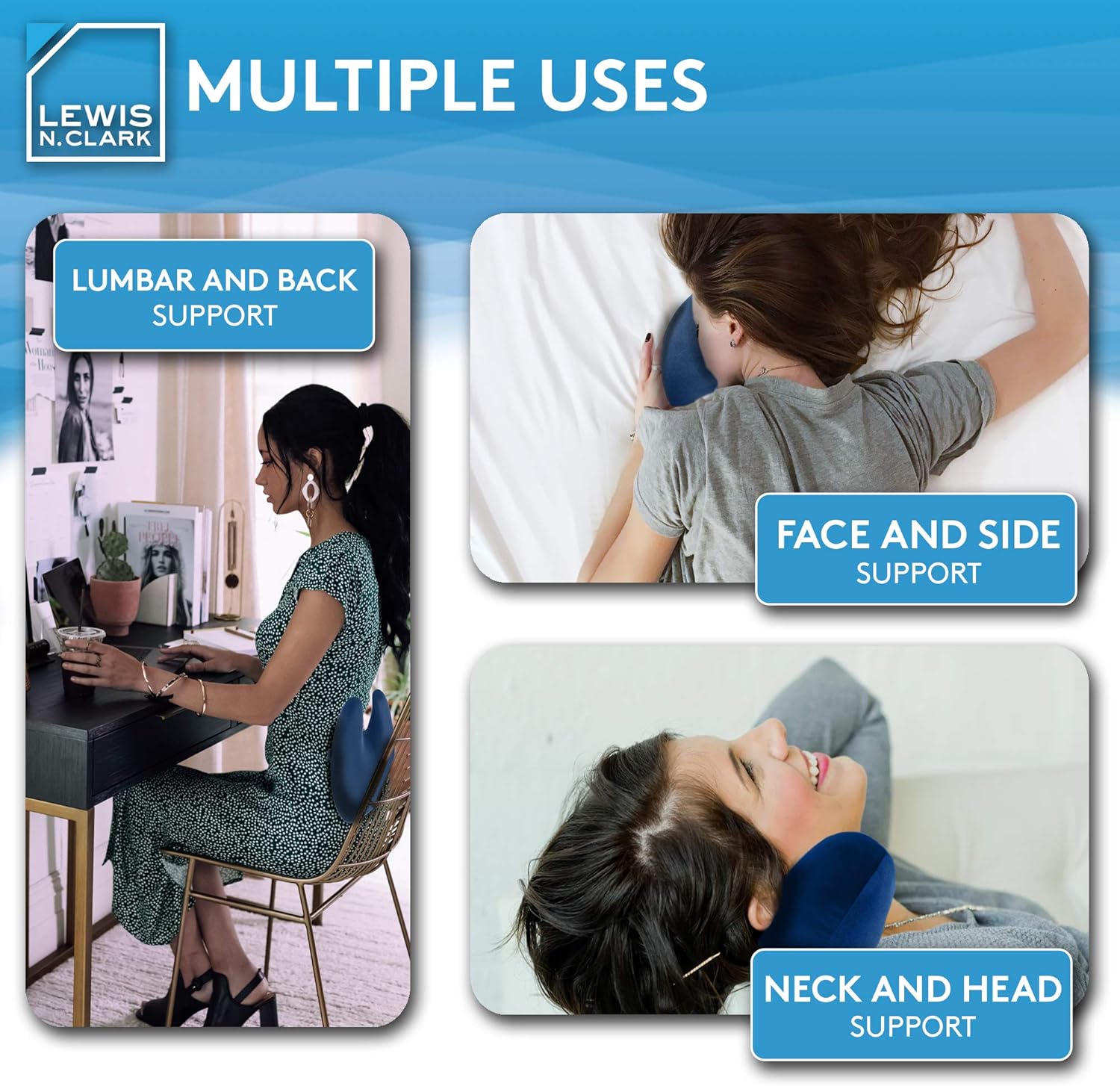 Lewis N Clark Mood Neck Pillow Blue