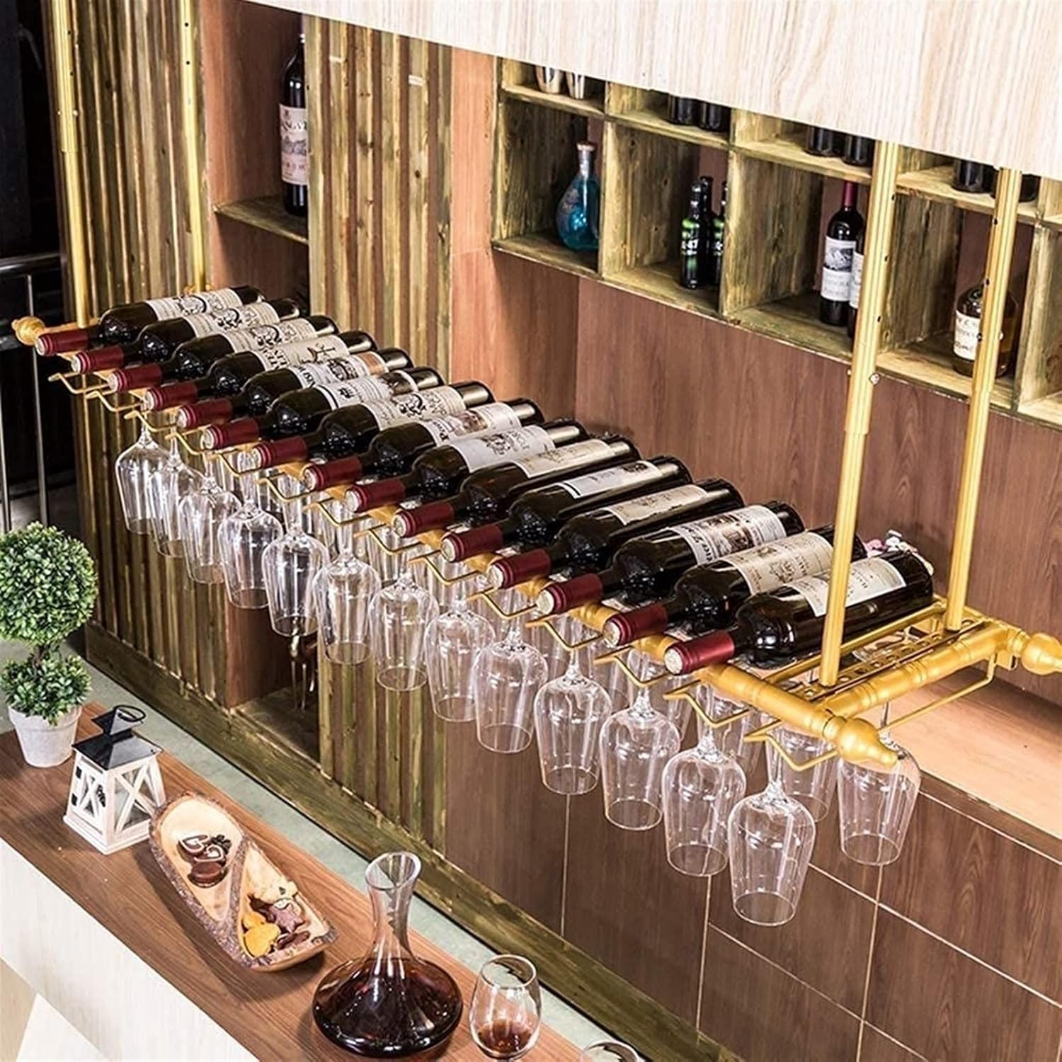 KOHARA Adjustable Wall Wine Rack with Glass Holder