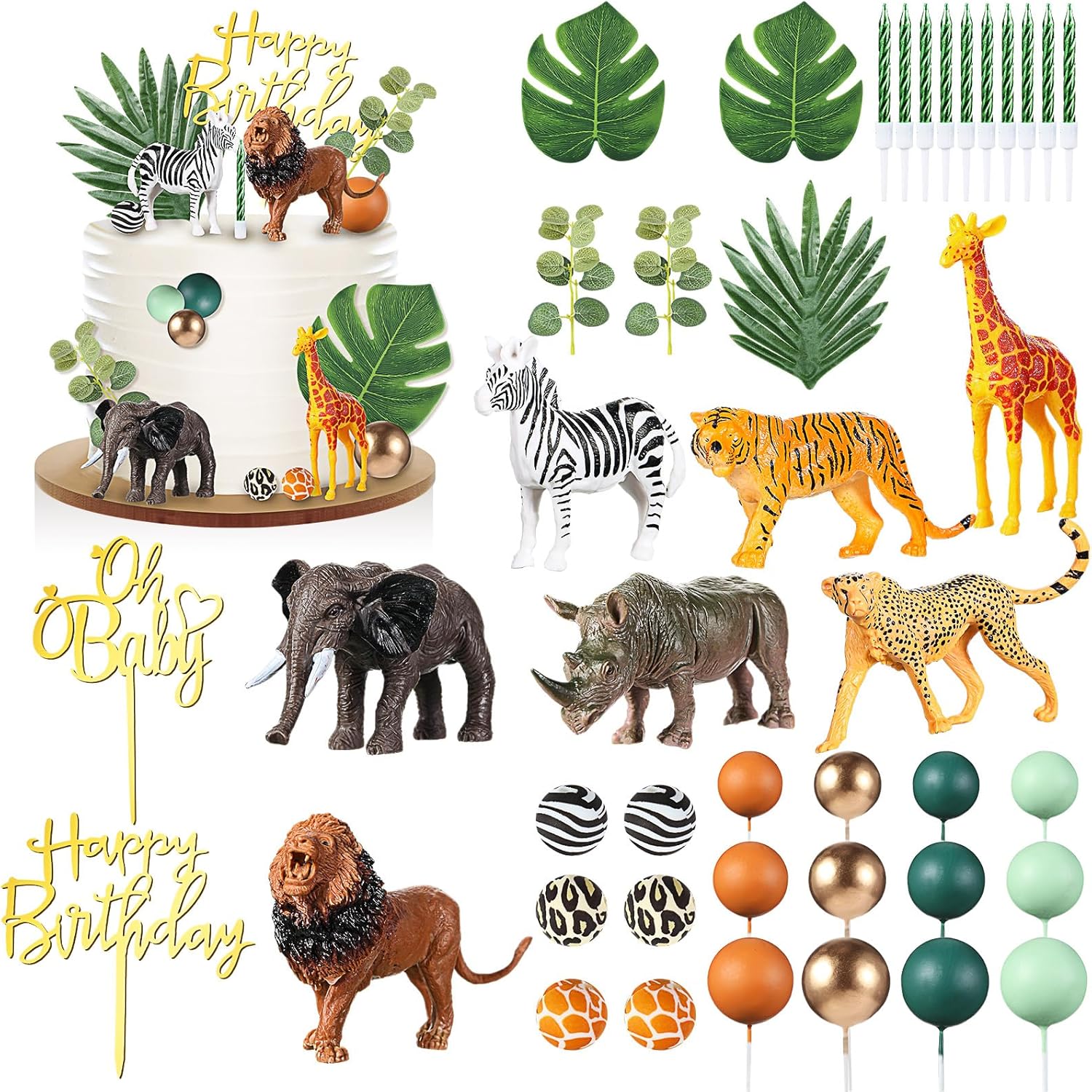 Tallew 42 Pcs Safari Animal Cake Toppers Set
