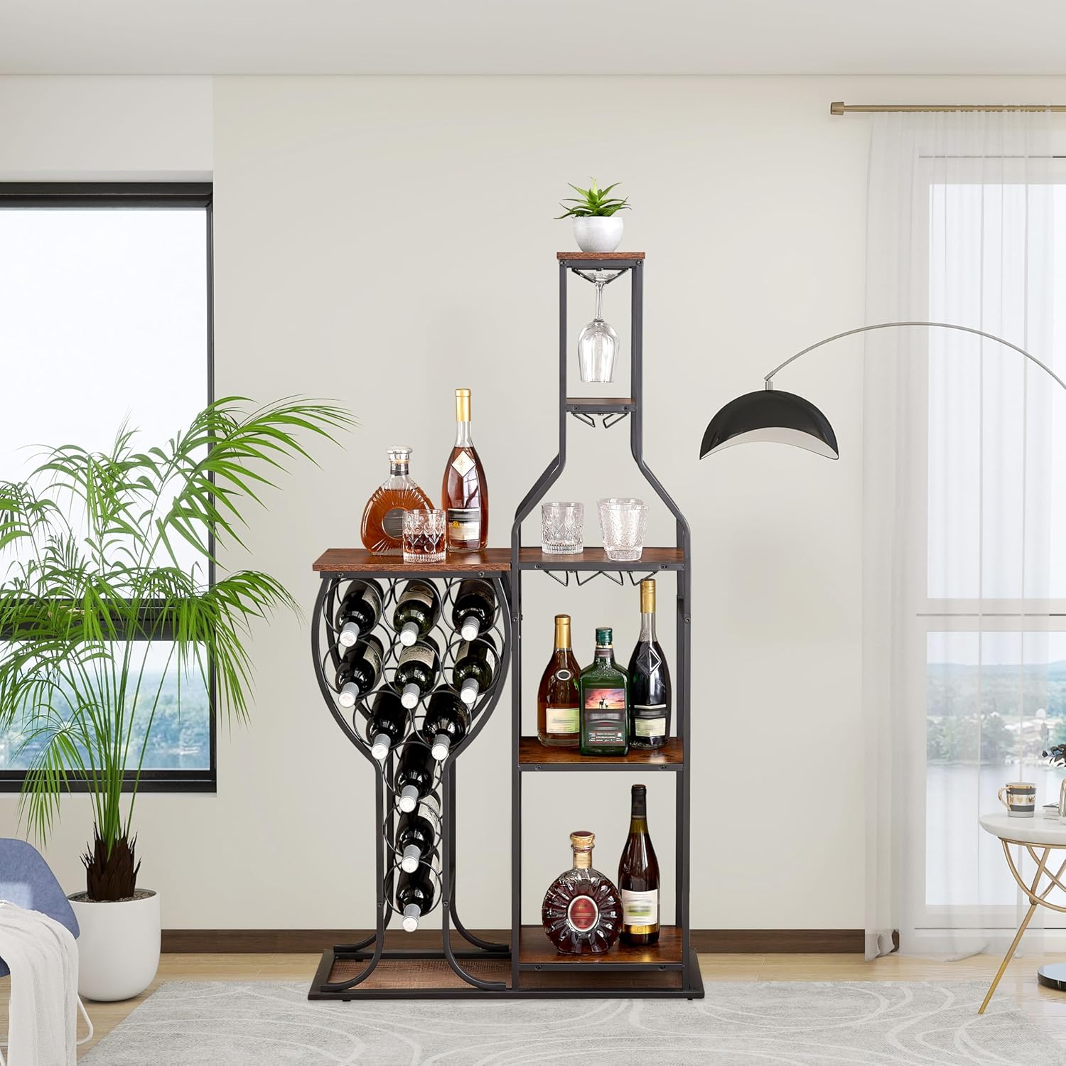 JOIN IRON Freestanding Floor Wine Rack with Goblet Shelf