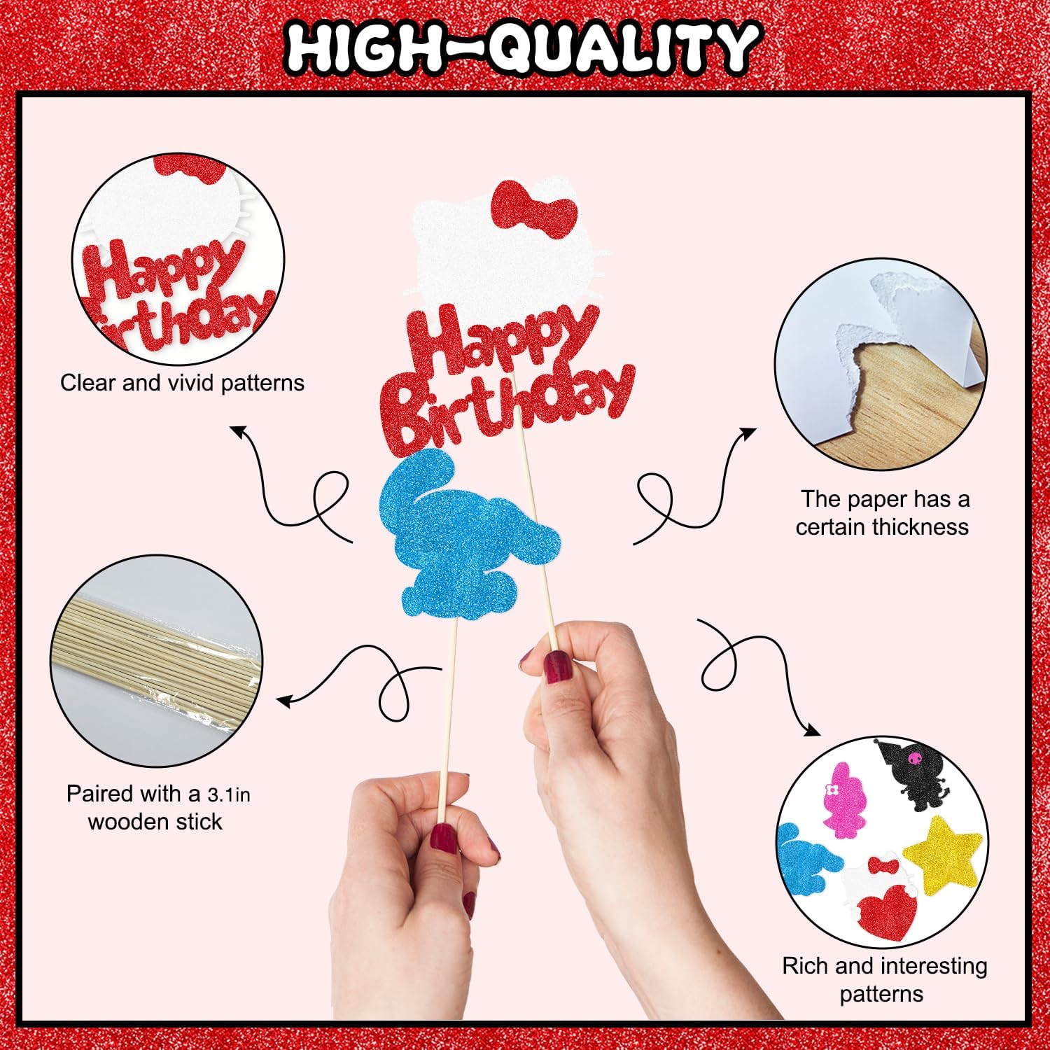 Cute Cat Birthday Cake Toppers 10Pcs Glitter Decor