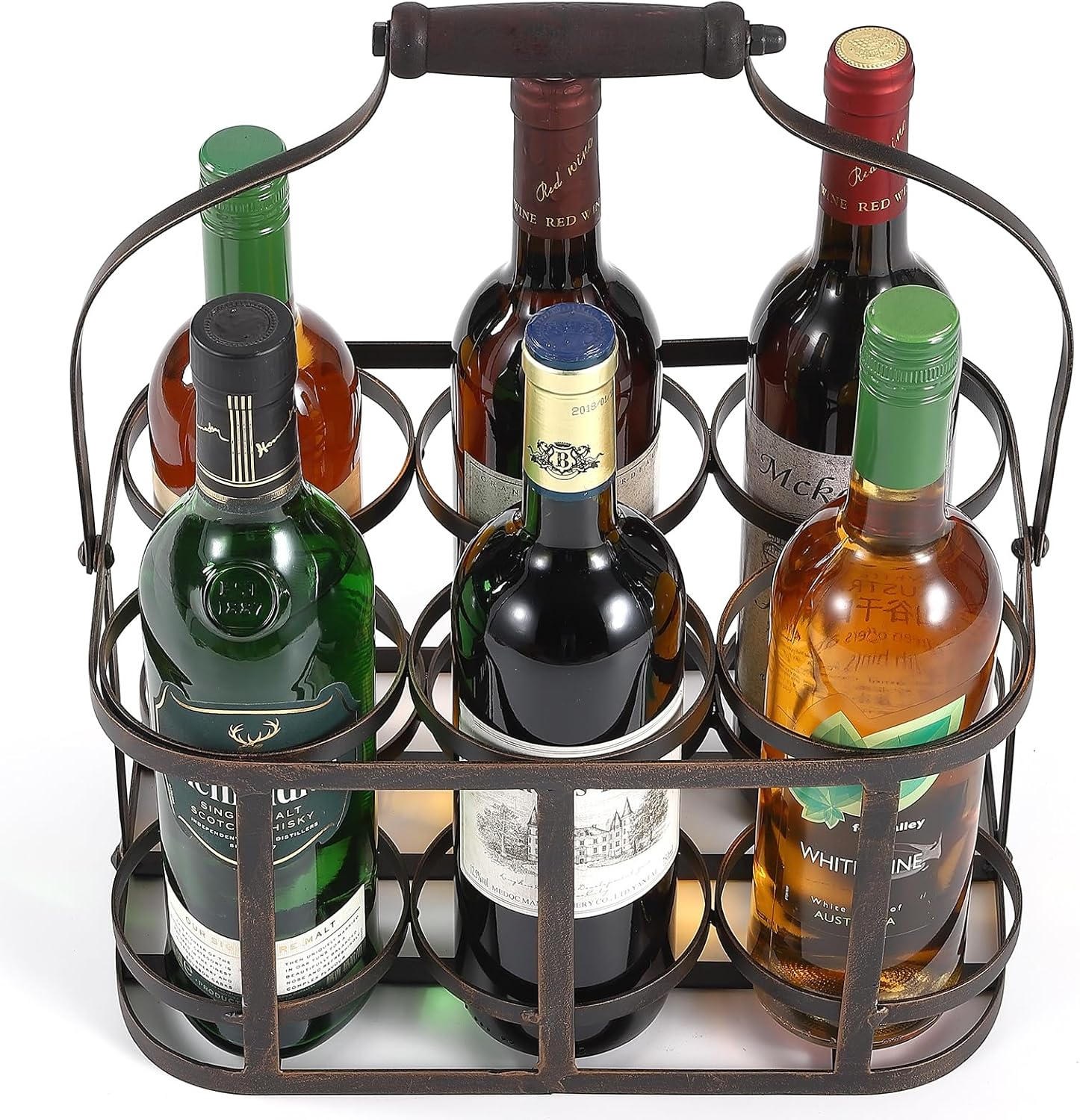 Ironlux 6 Bottle Metal Wine Carrier with Wood Handle 1