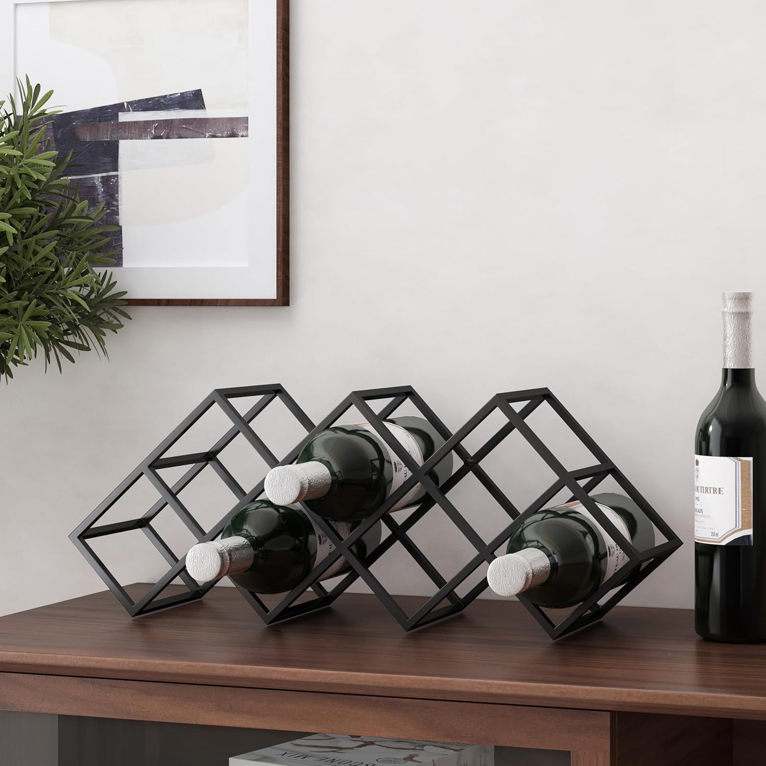 LOPOO 7 Bottle Countertop Wine Rack Modern Black Metal