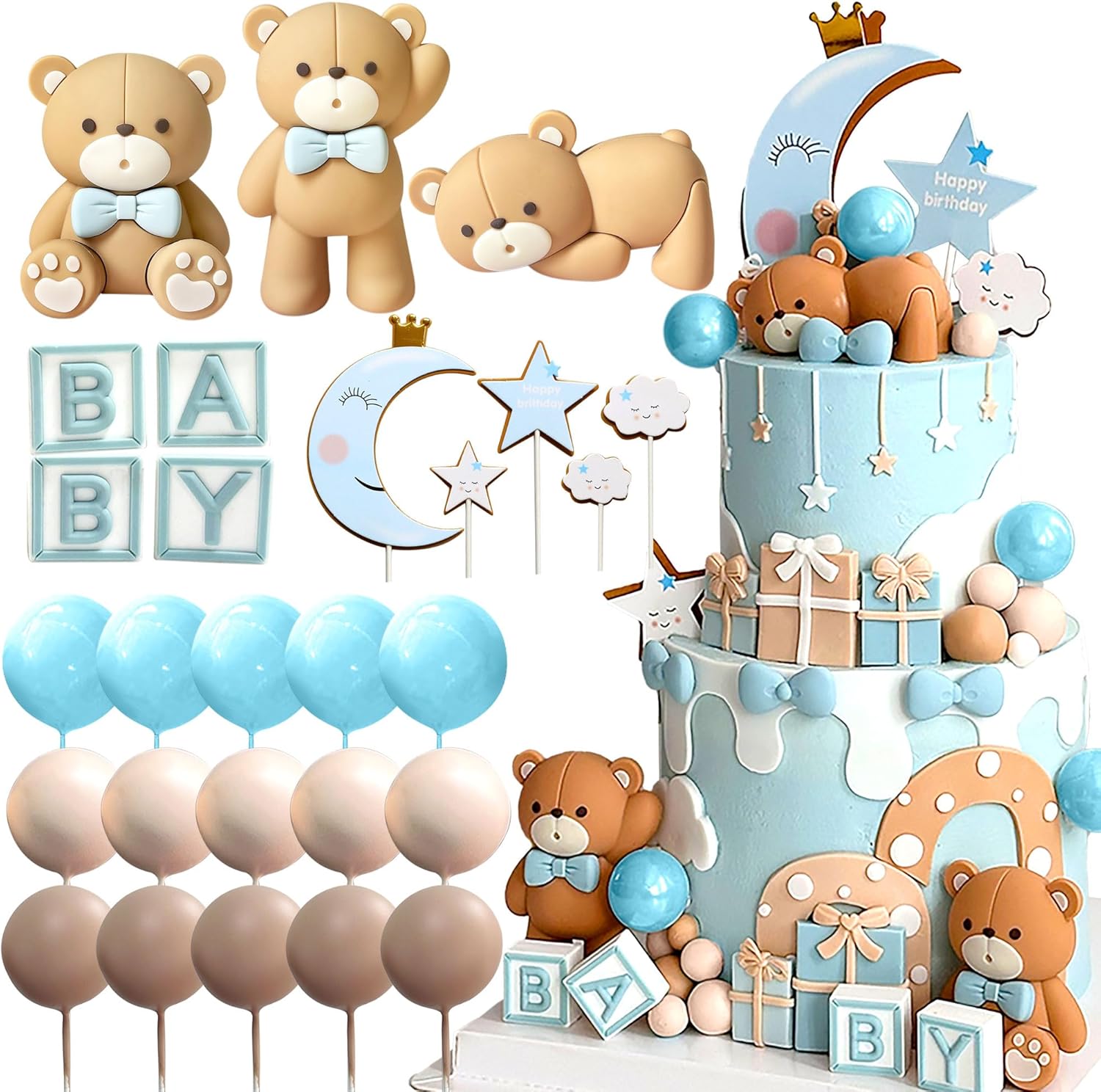 JeVenis Blue Bear Cake Decor Set