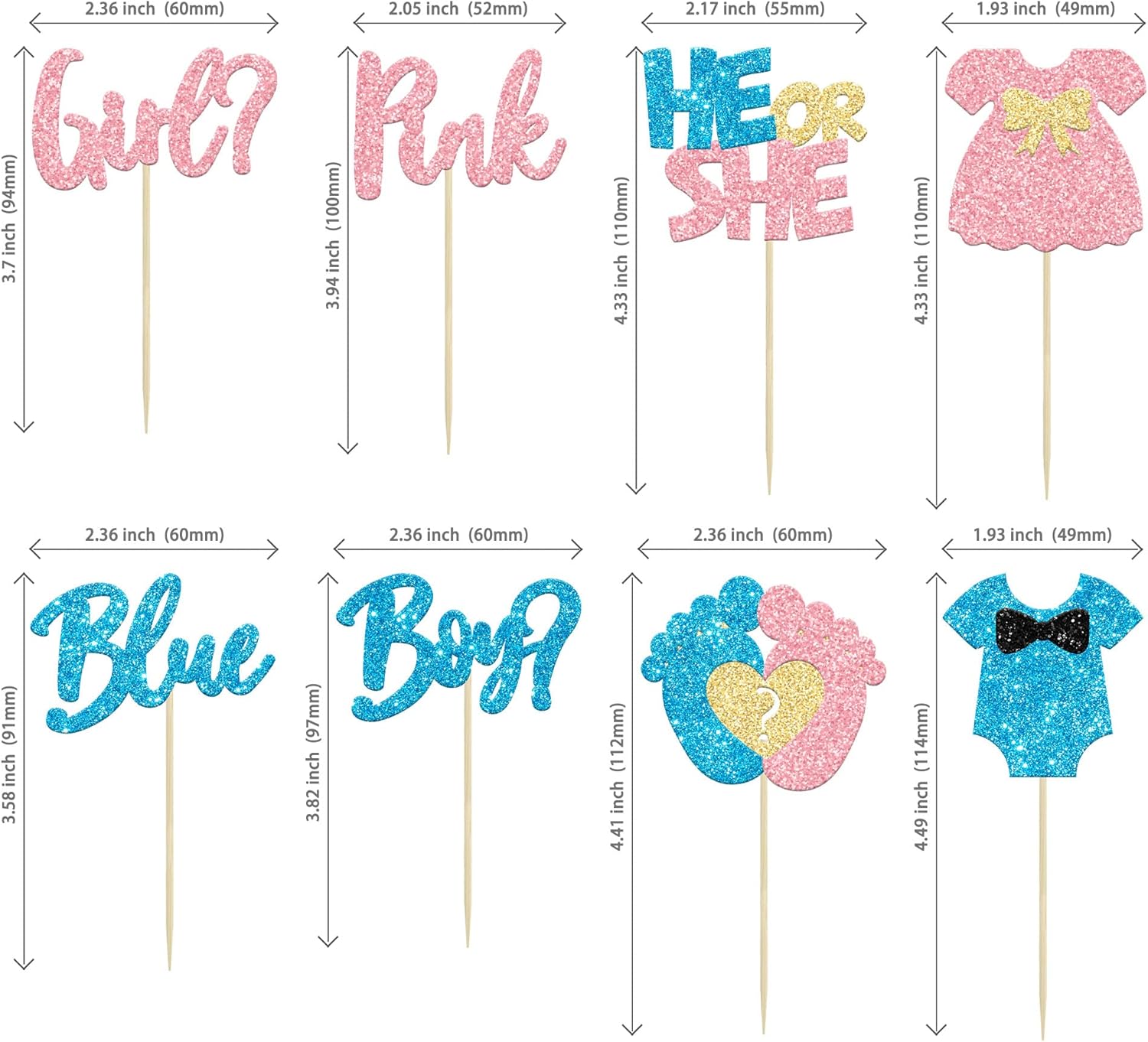 24Pcs Glitter Feet Onesie Cupcake Toppers for Gender Reveal