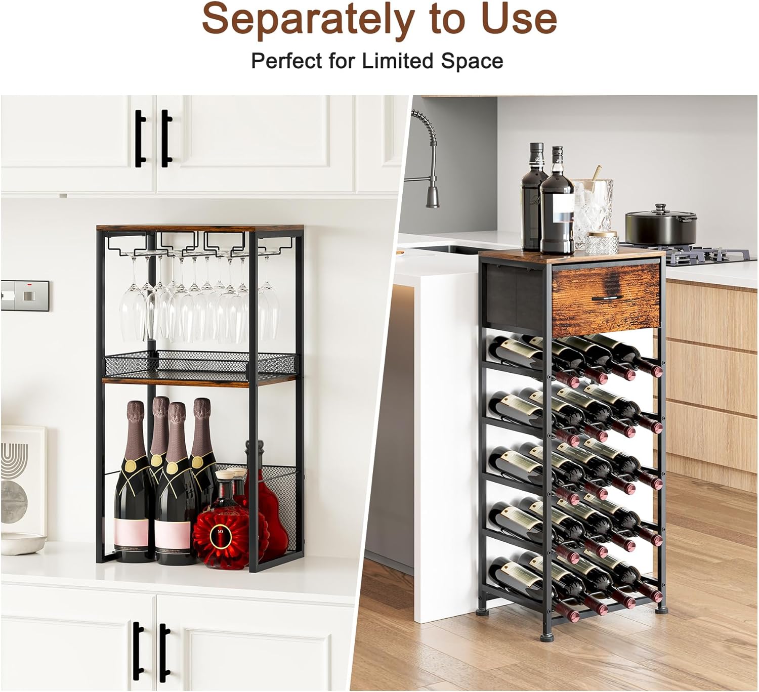 TQVAI 7-Tier Wine Rack Modular Split Design Space-Saving Floor Cabinet