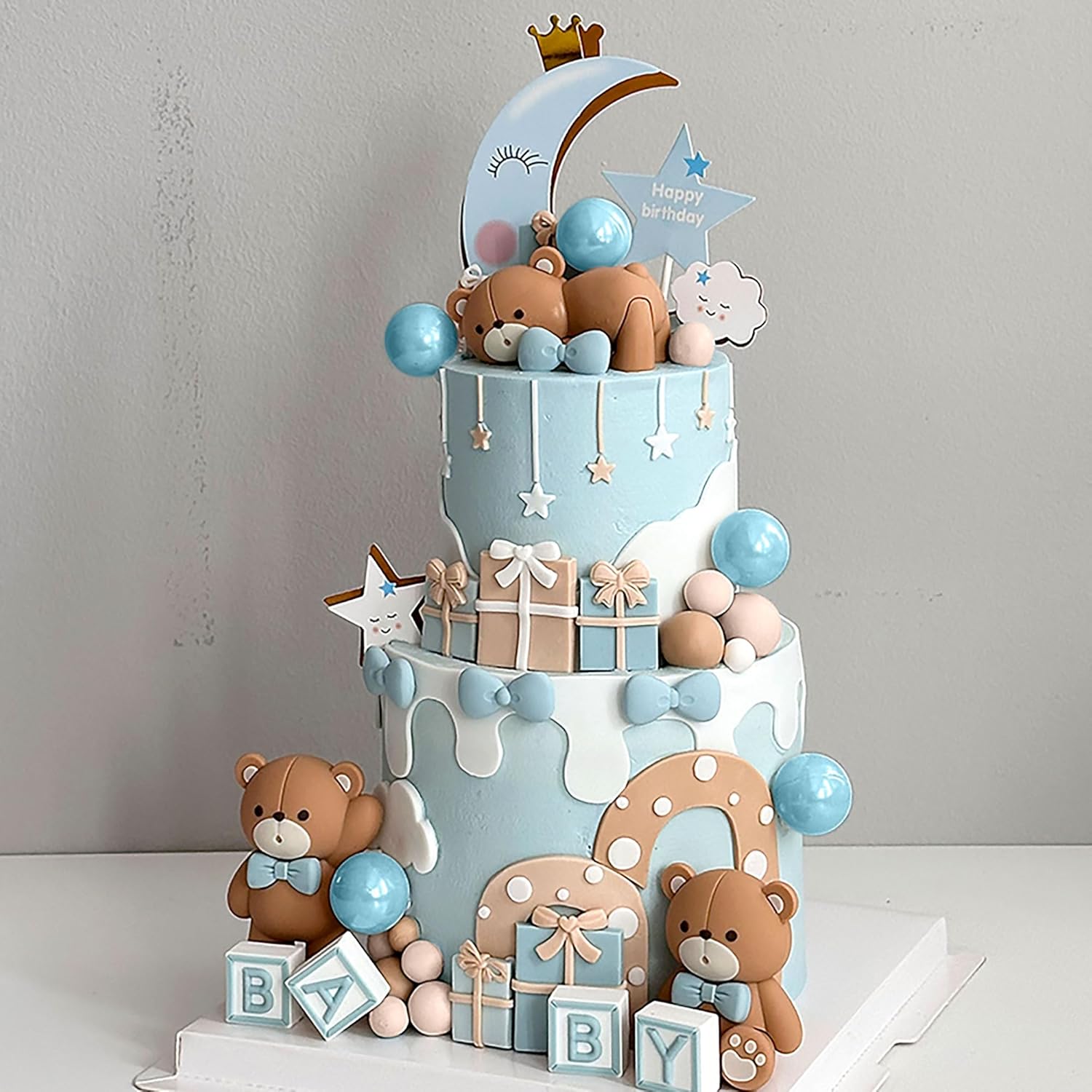 JeVenis Blue Bear Cake Decor Set
