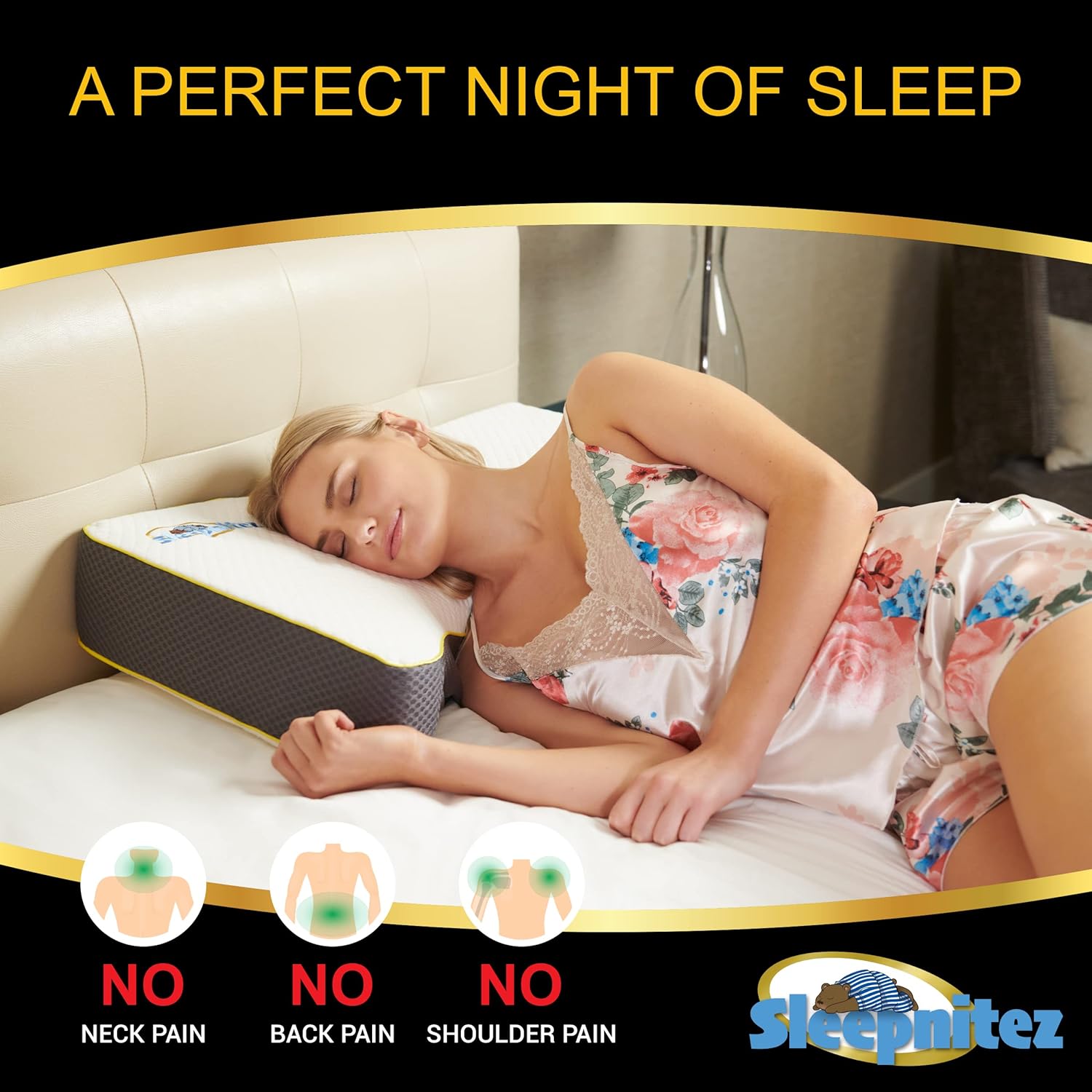 Sleepnitez Back and Side Sleeper Pillow for Neck and Shoulder Pain Relief