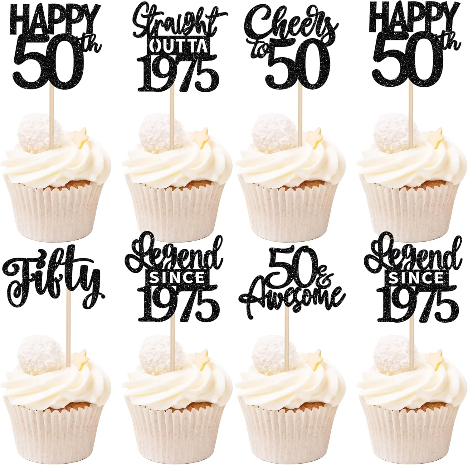 ZHUOWEISM 24PCS Black Happy 50th Birthday Cupcake Toppers 1