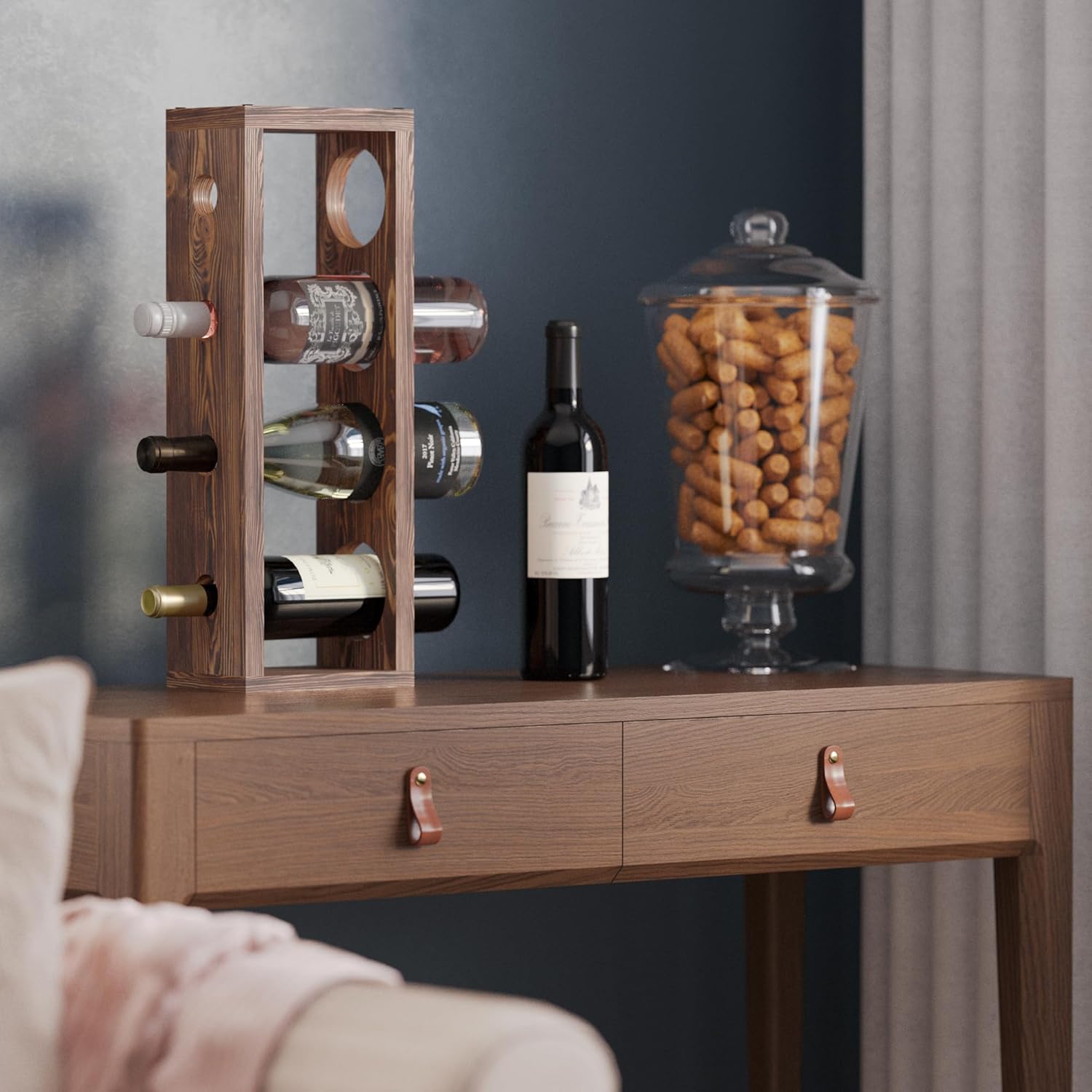 Rustic State Wall-Mounted Wine Rack for 4 Bottles -Walnut