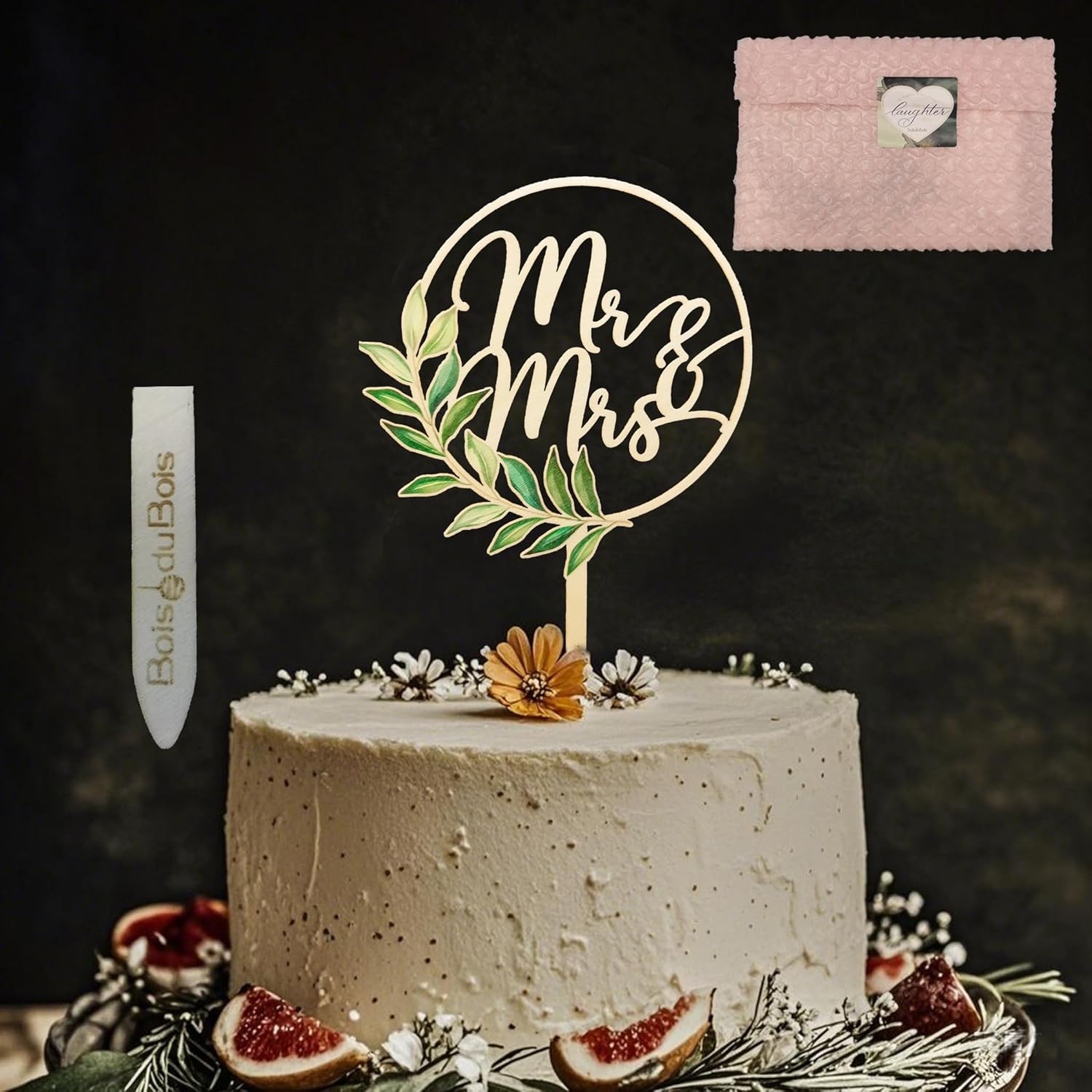 Rustic Wooden Mr and Mrs Cake Topper - Eco-Friendly