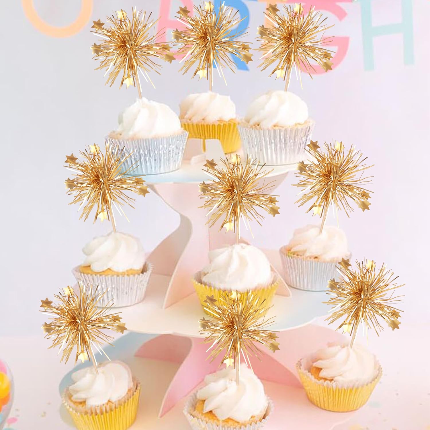 ZHUOWEISM 30PCS Foil Firework Cupcake Toppers