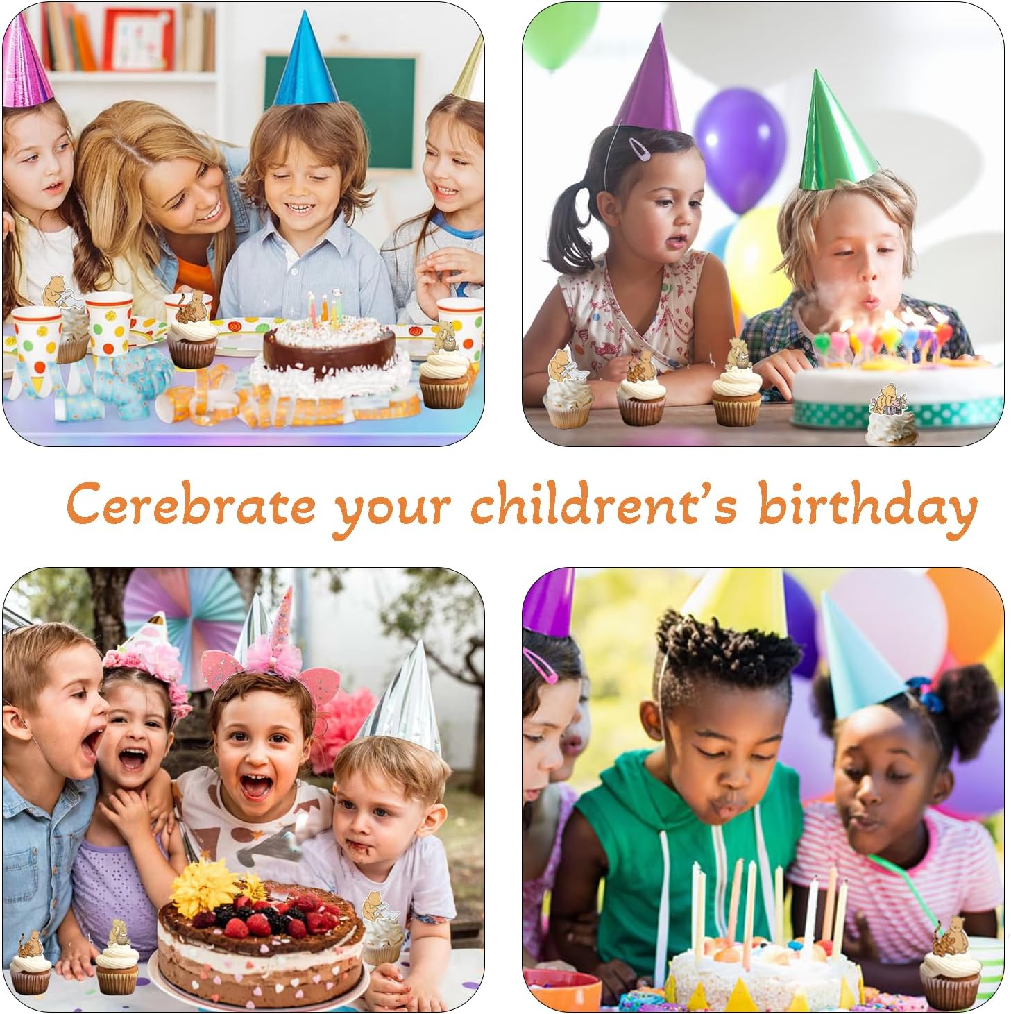 48PCS Winnie Cupcake Toppers - Cute Baby Shower Decor