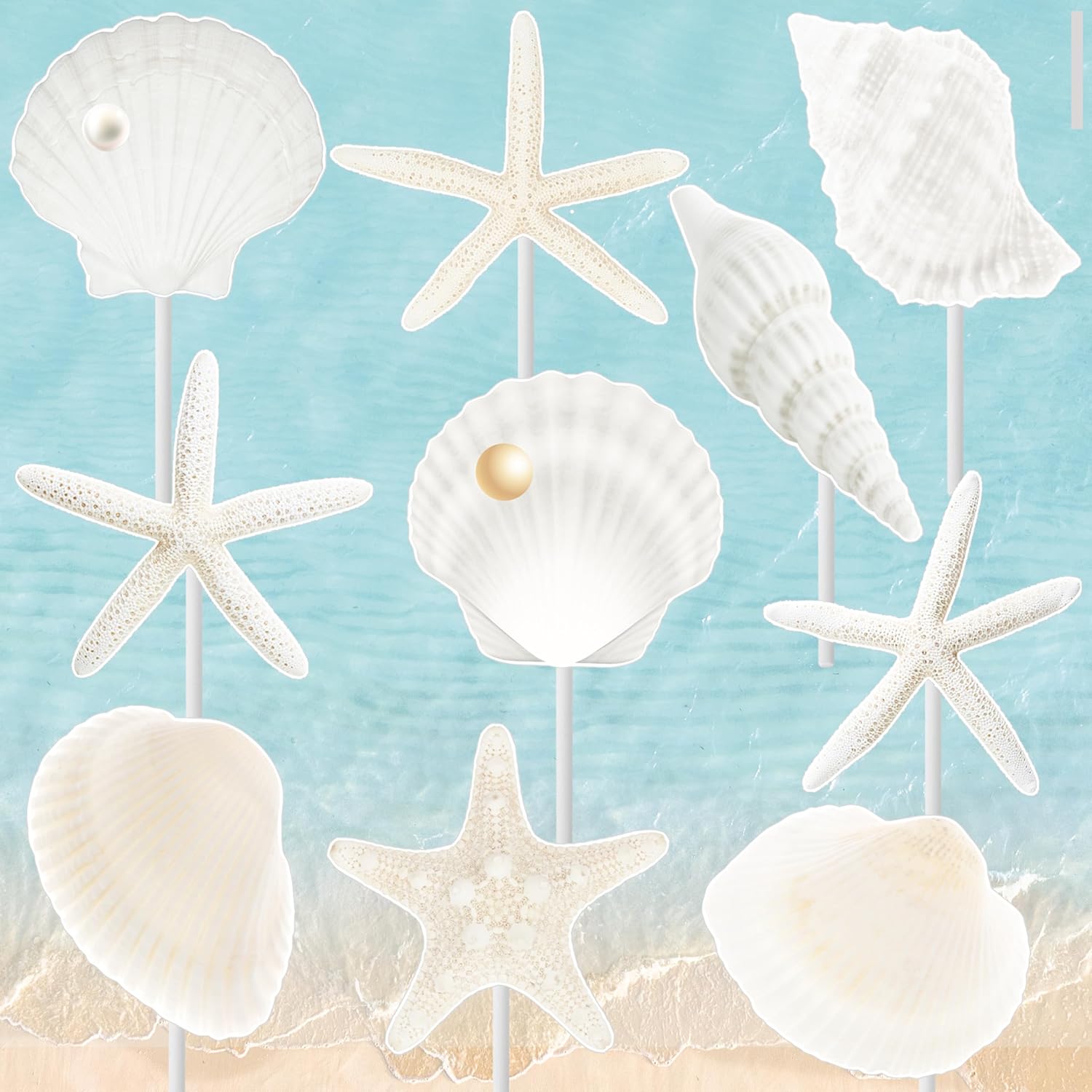 24pcs Beach Seashell Starfish Cupcake Toppers