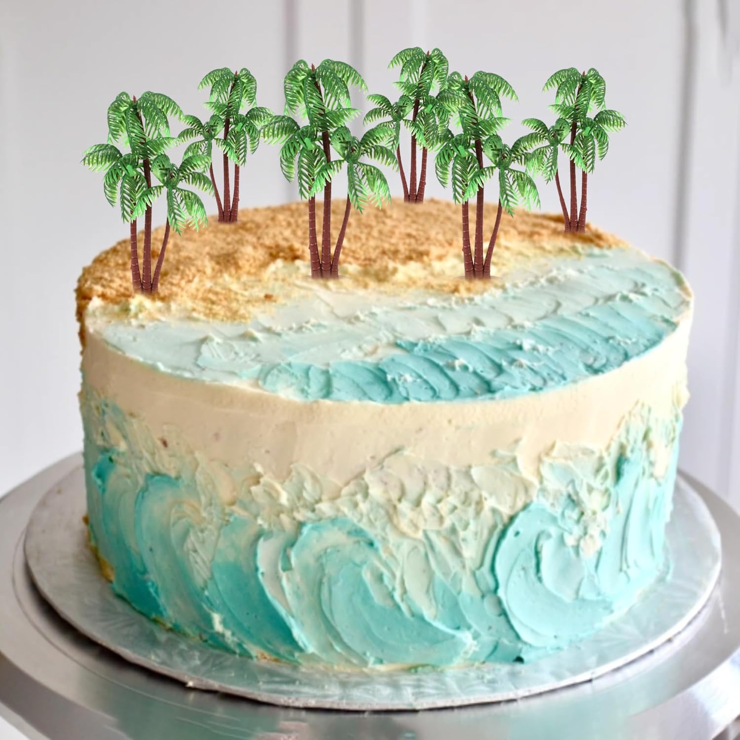 Gyufise 10Pcs Plastic Green Palm Tree Cupcake Toppers