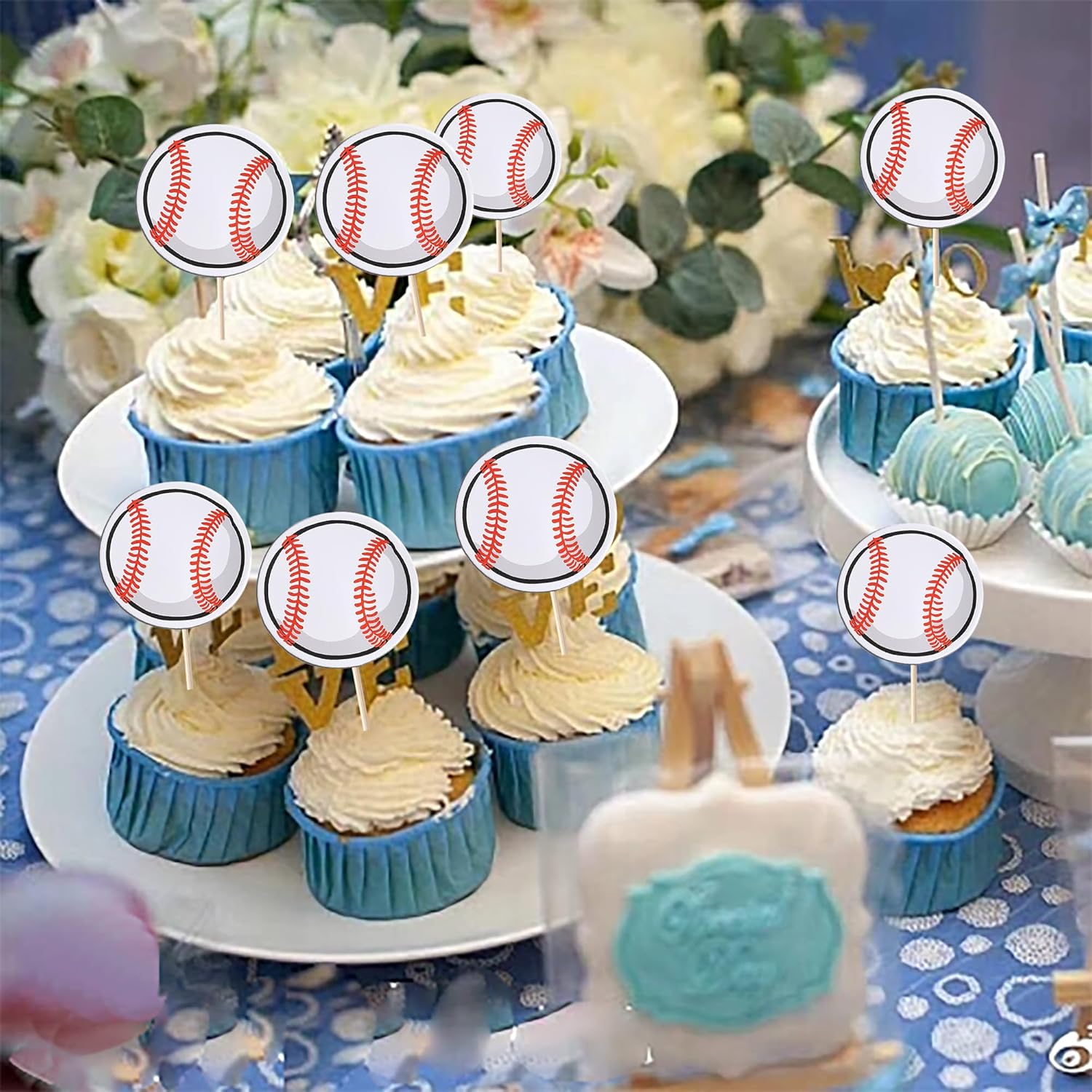 Rsstarxi 40 Pack Baseball Cupcake Toppers