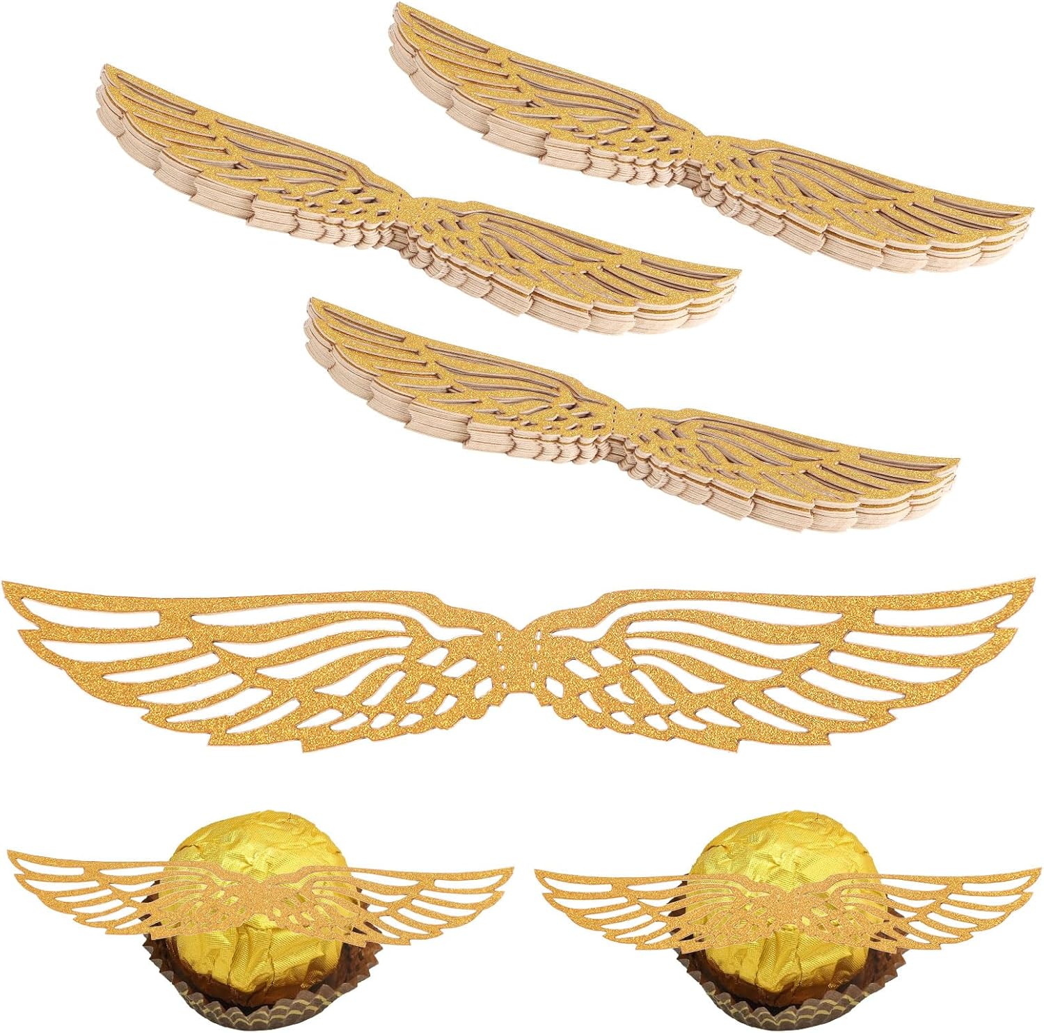 CCINEE 50 Pcs Gold Glitter Wing Cupcake Toppers for Themed Parties
