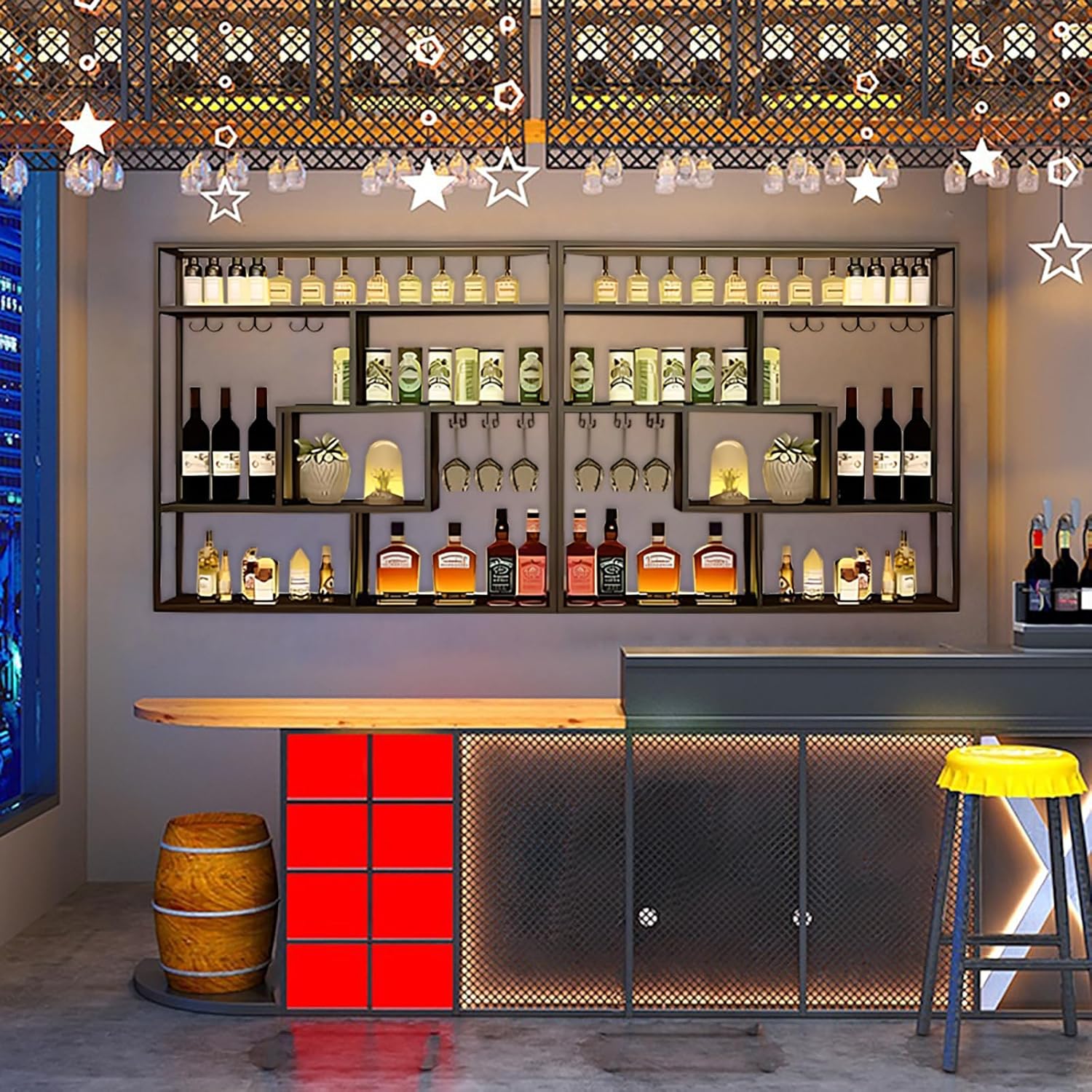 118in Wall Mounted Wine Rack with Glass Holder