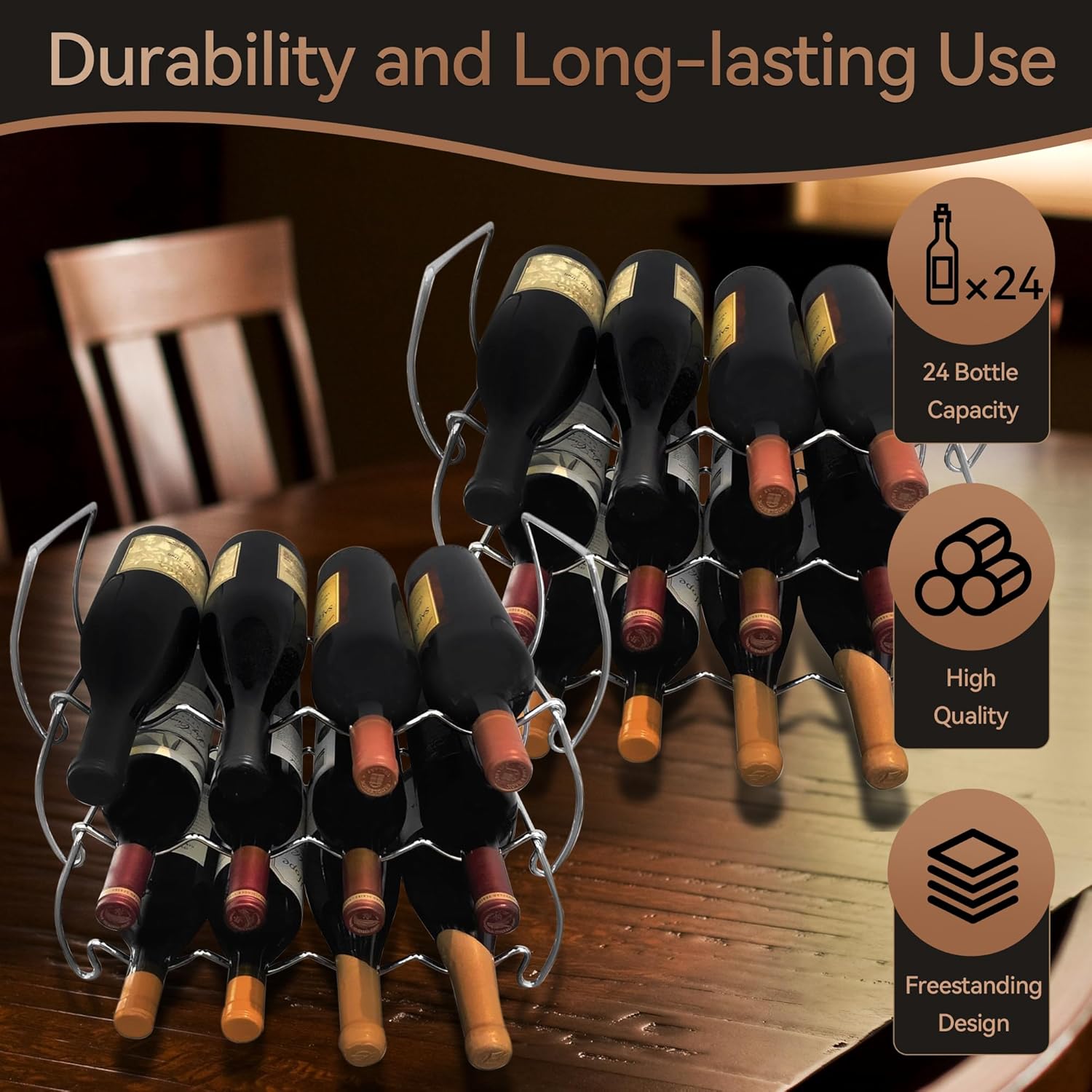 Lilys Home 12 Bottle Wine Rack Set of 2 - Modern Farmhouse Industrial Style