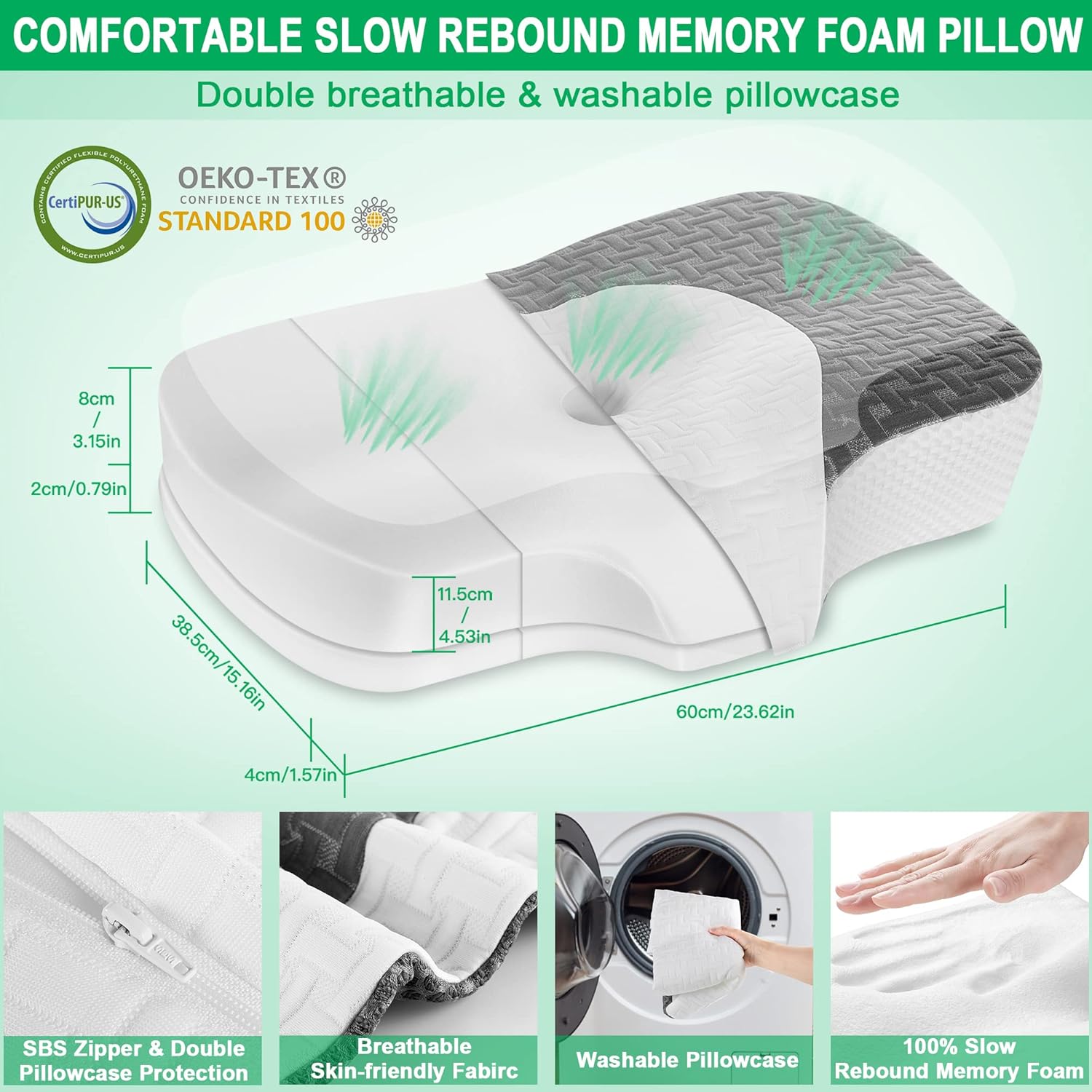 Elviros Cervical Neck Pillow with Adjustable Memory Foam