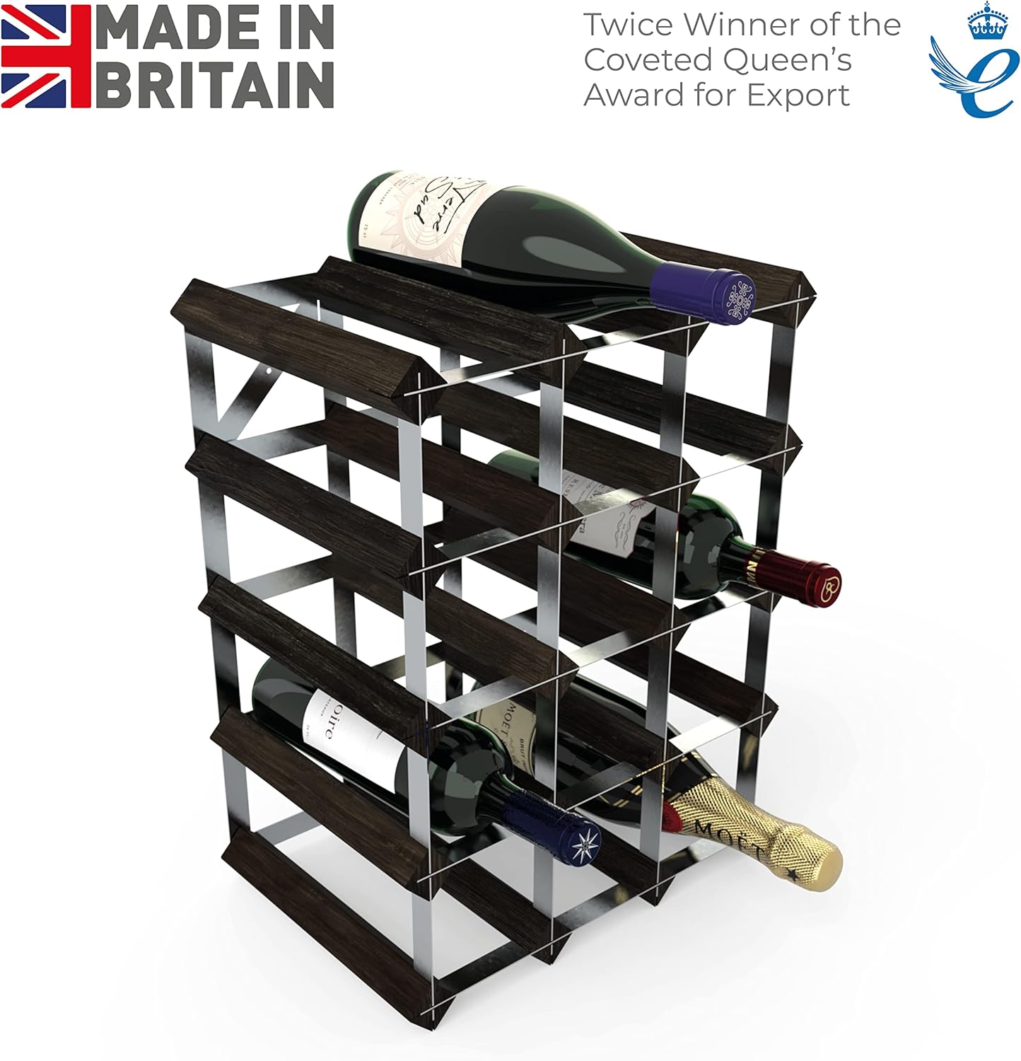 RTA Freestanding Wine Rack 16 Bottles Black Ash Pine