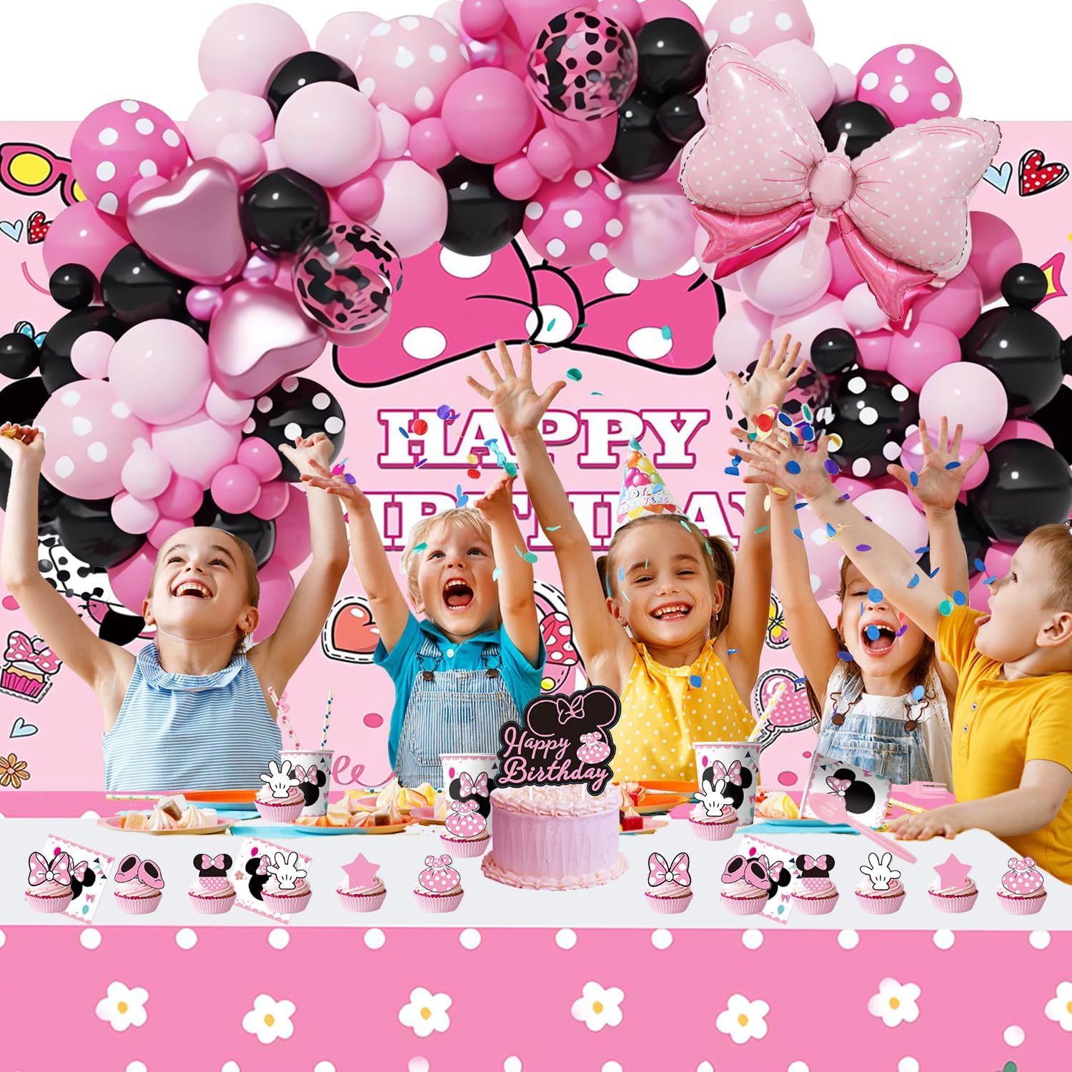 288 PCS Pink Mouse Party Decorations for 20 Guests