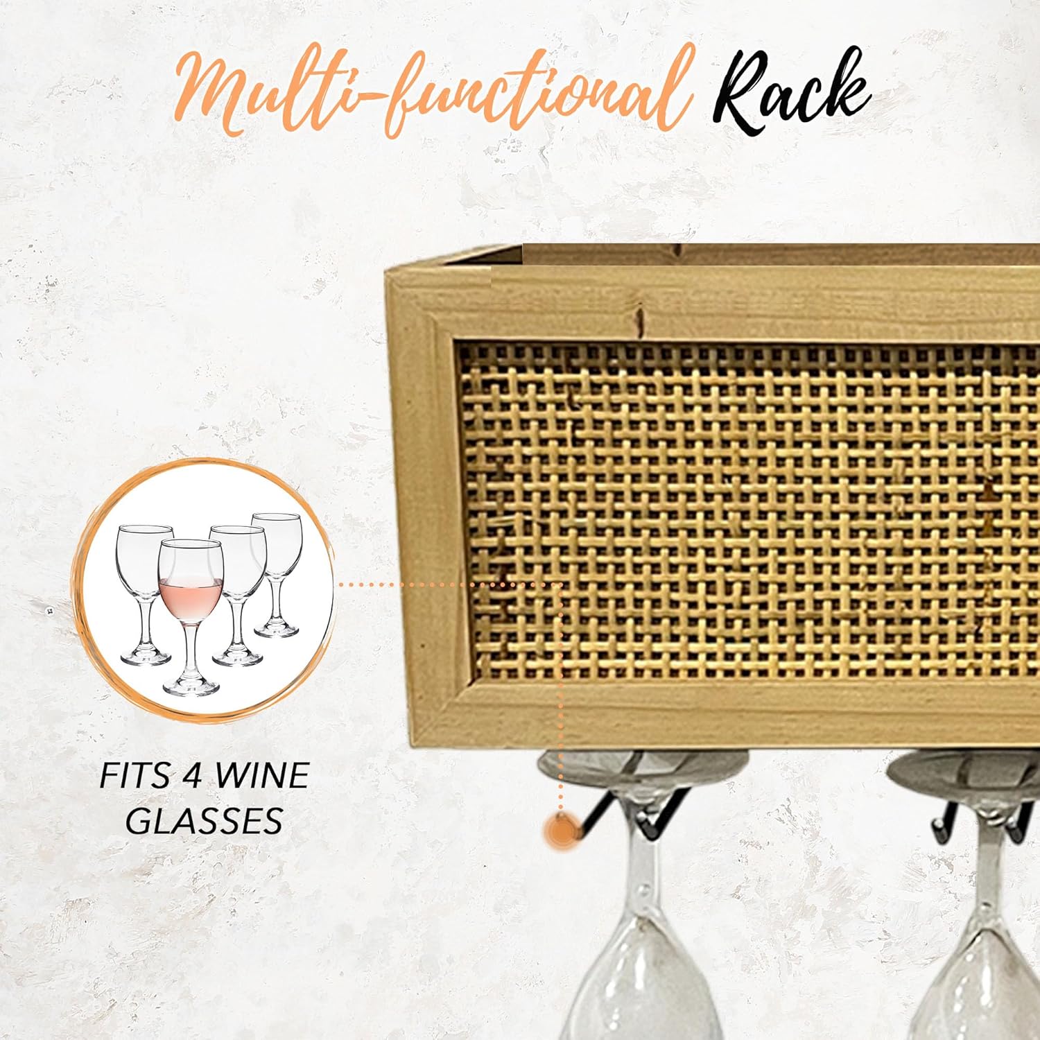 Autumn Alley Wall Mounted Wine Rack - Natural Rattan Caning Design