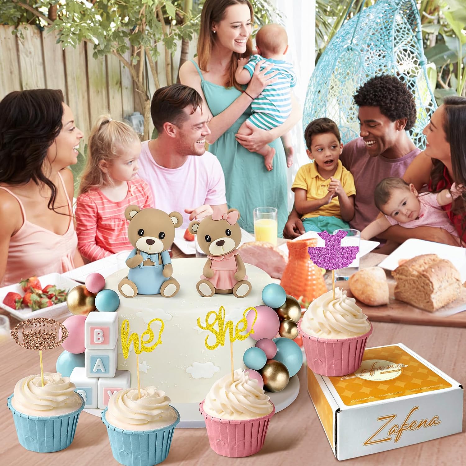 Zafena 34 PCS Gender Reveal Cake Topper Set 1